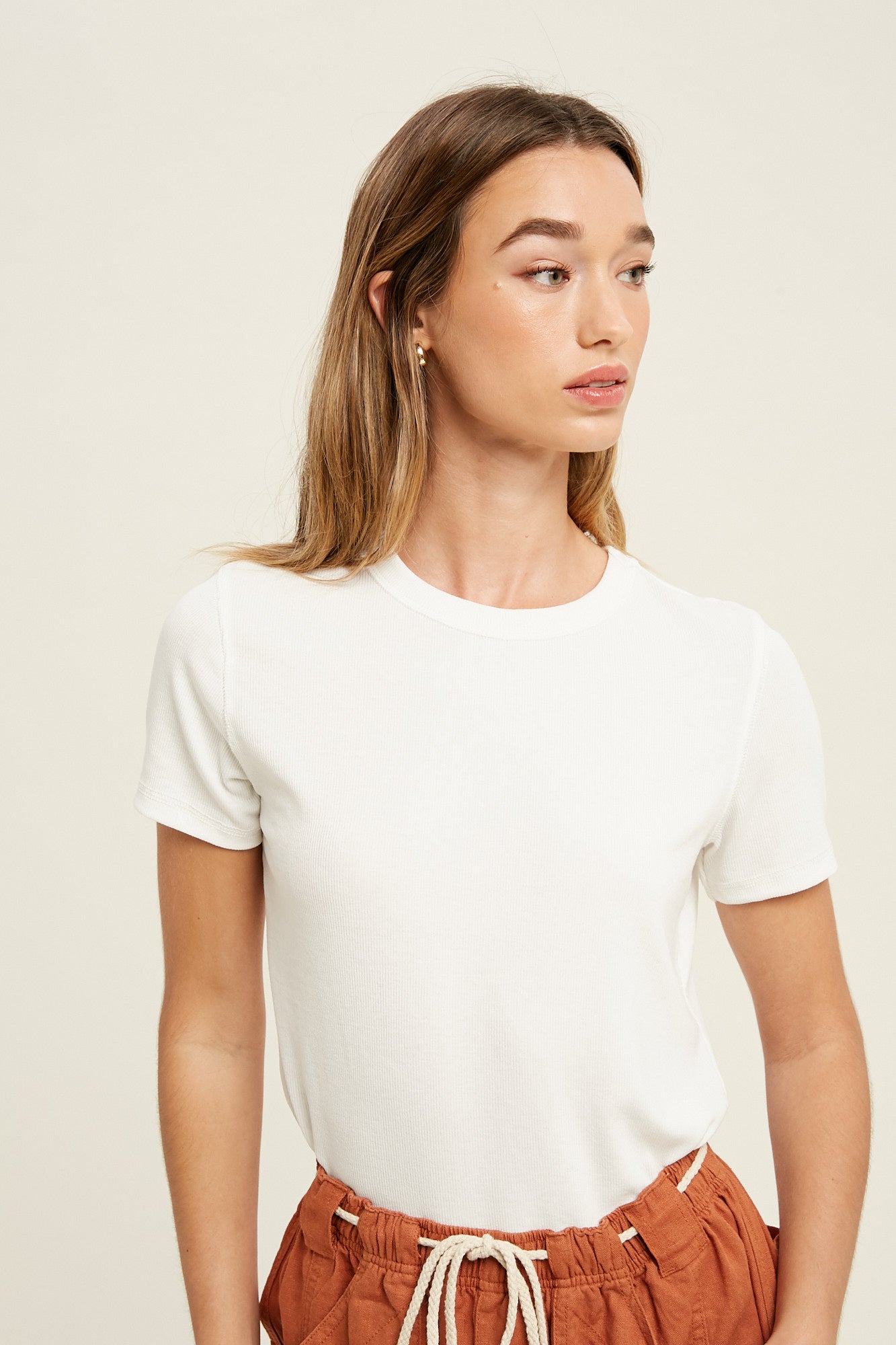 RIBBED KNIT BASIC T-SHIRT (4 Colors)