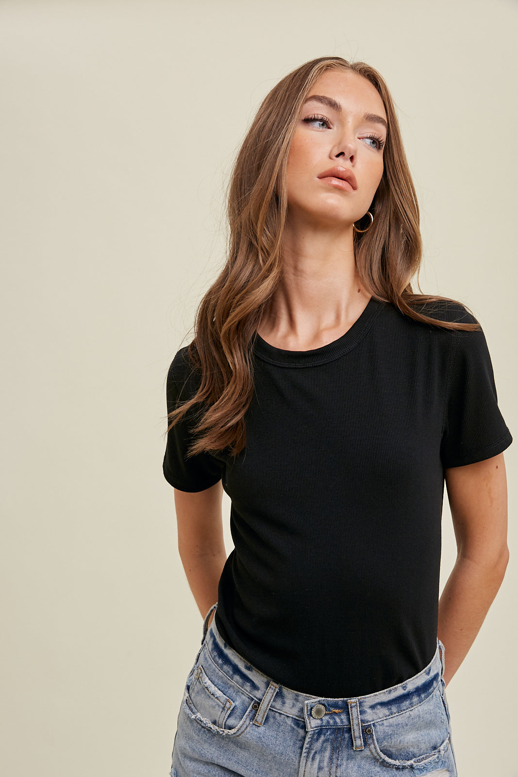 RIBBED KNIT BASIC T-SHIRT (4 Colors)