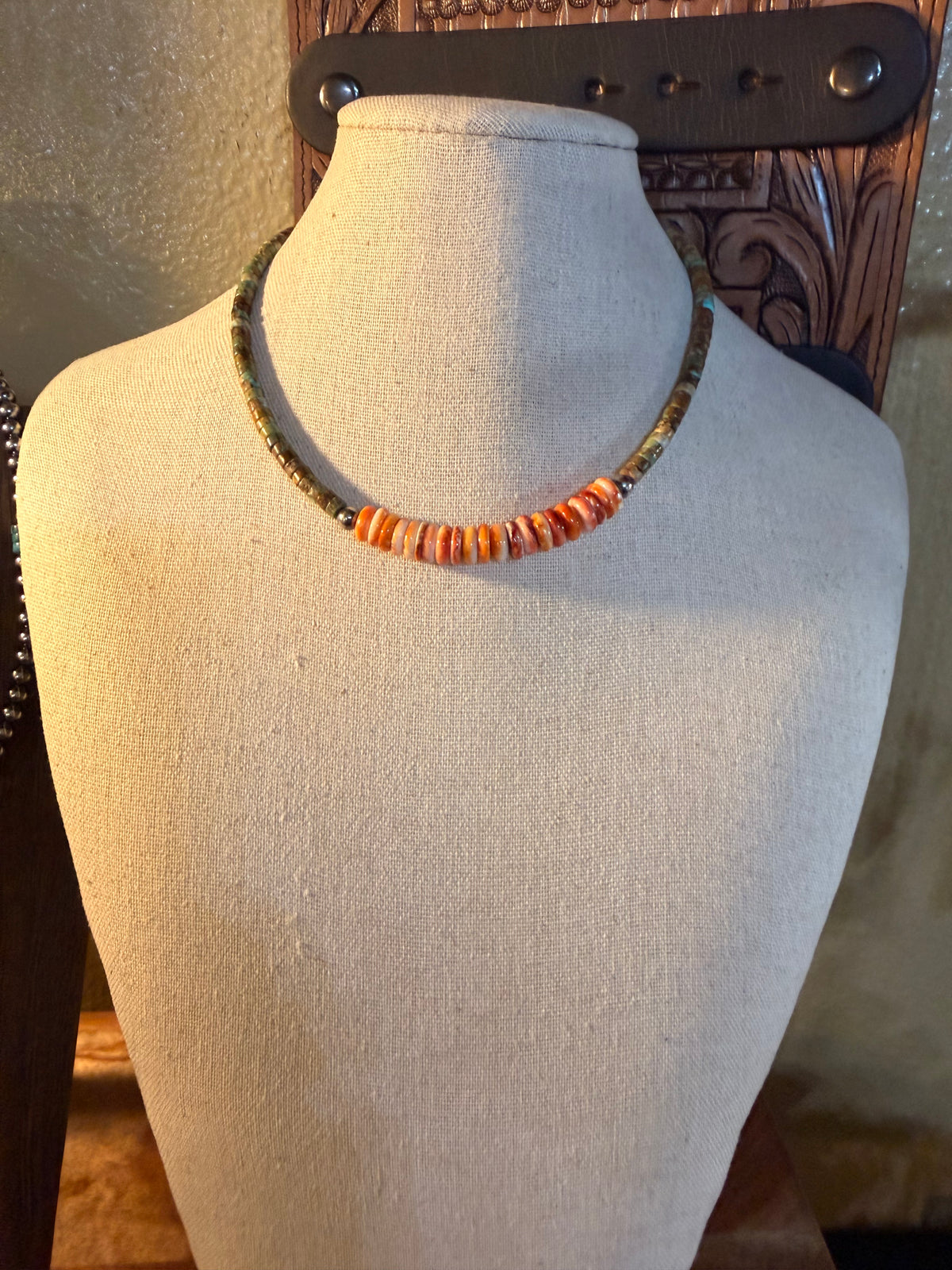 Green Turquoise & Orange Spiny Oyster Necklace