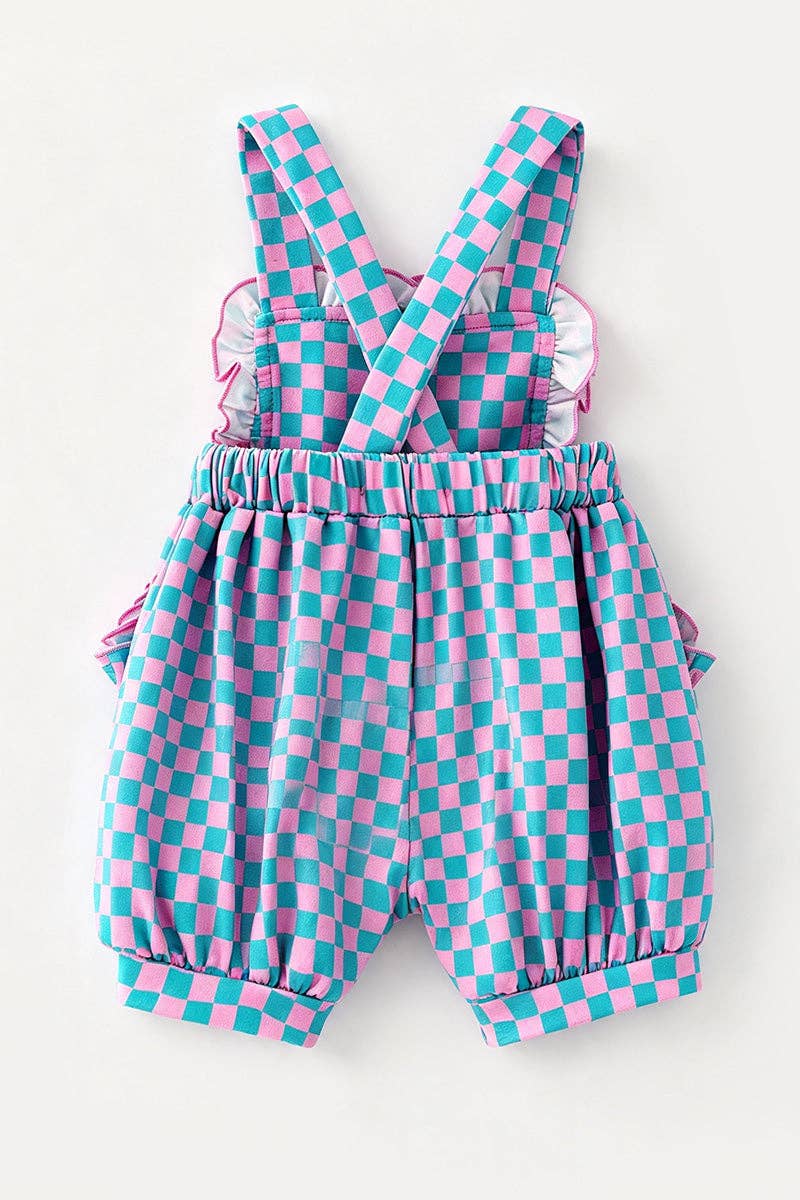 Pink & Blue checkered baby romper with pockets