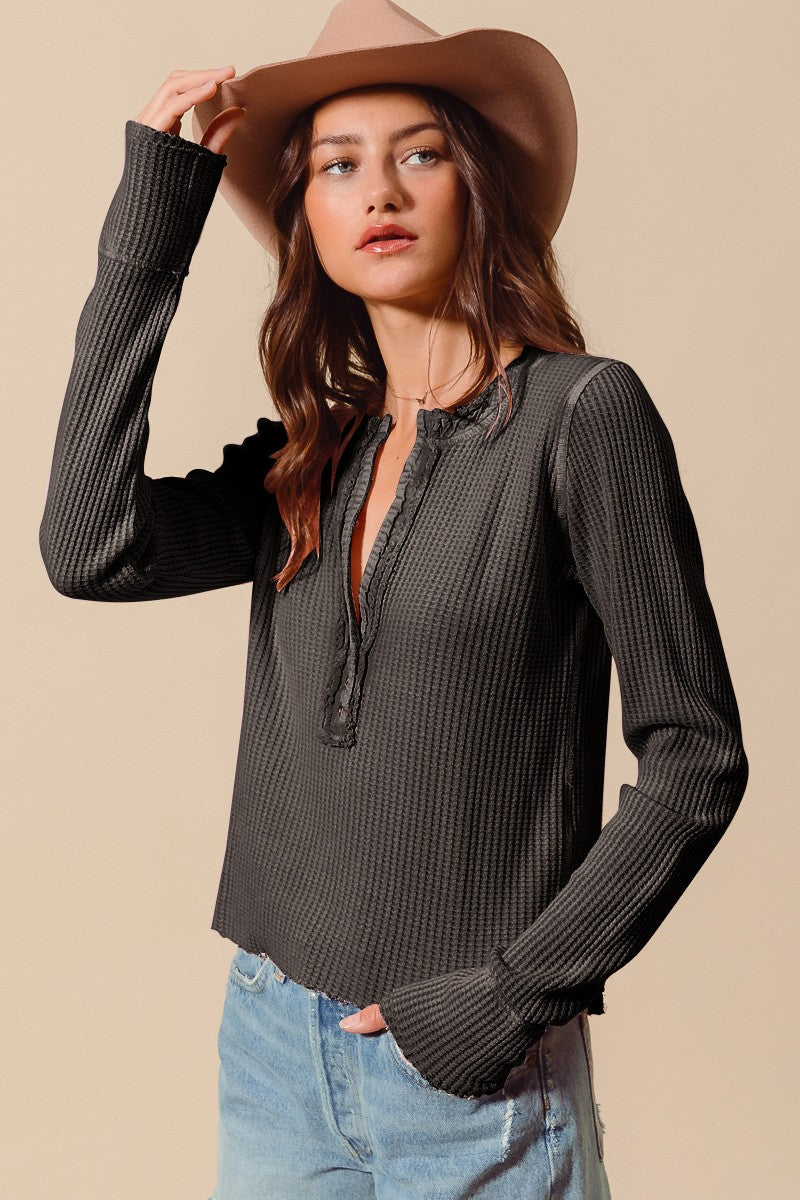 Waffle Knit Henley Top (2 Colors)