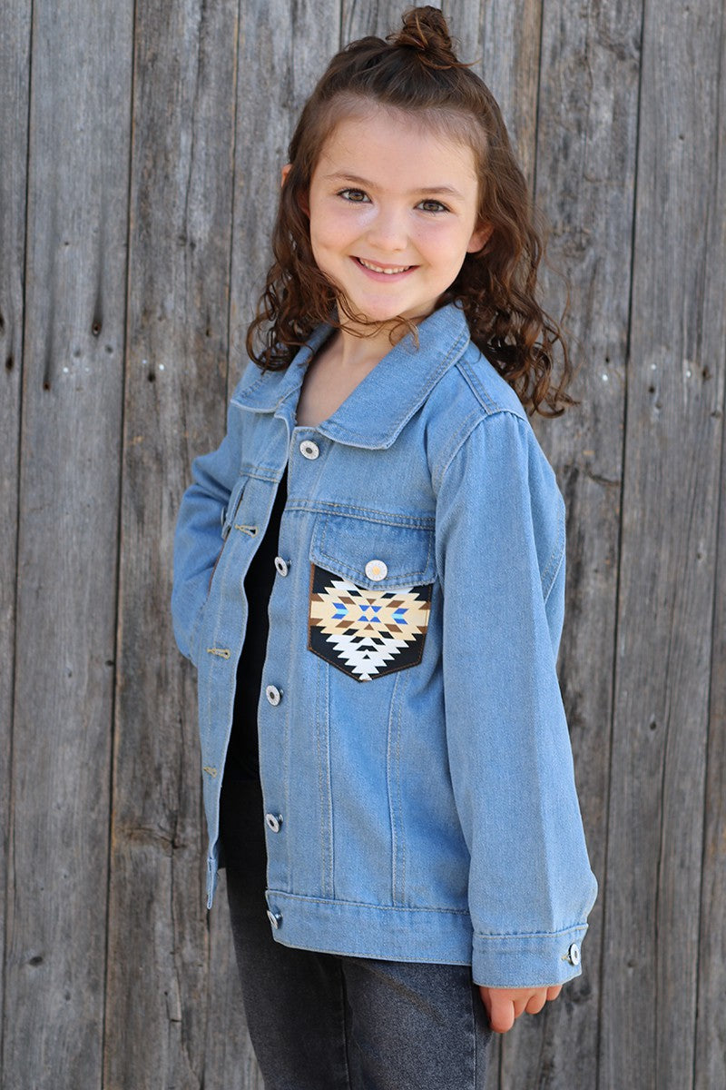 Girls Blue Denim Aztec Jacket