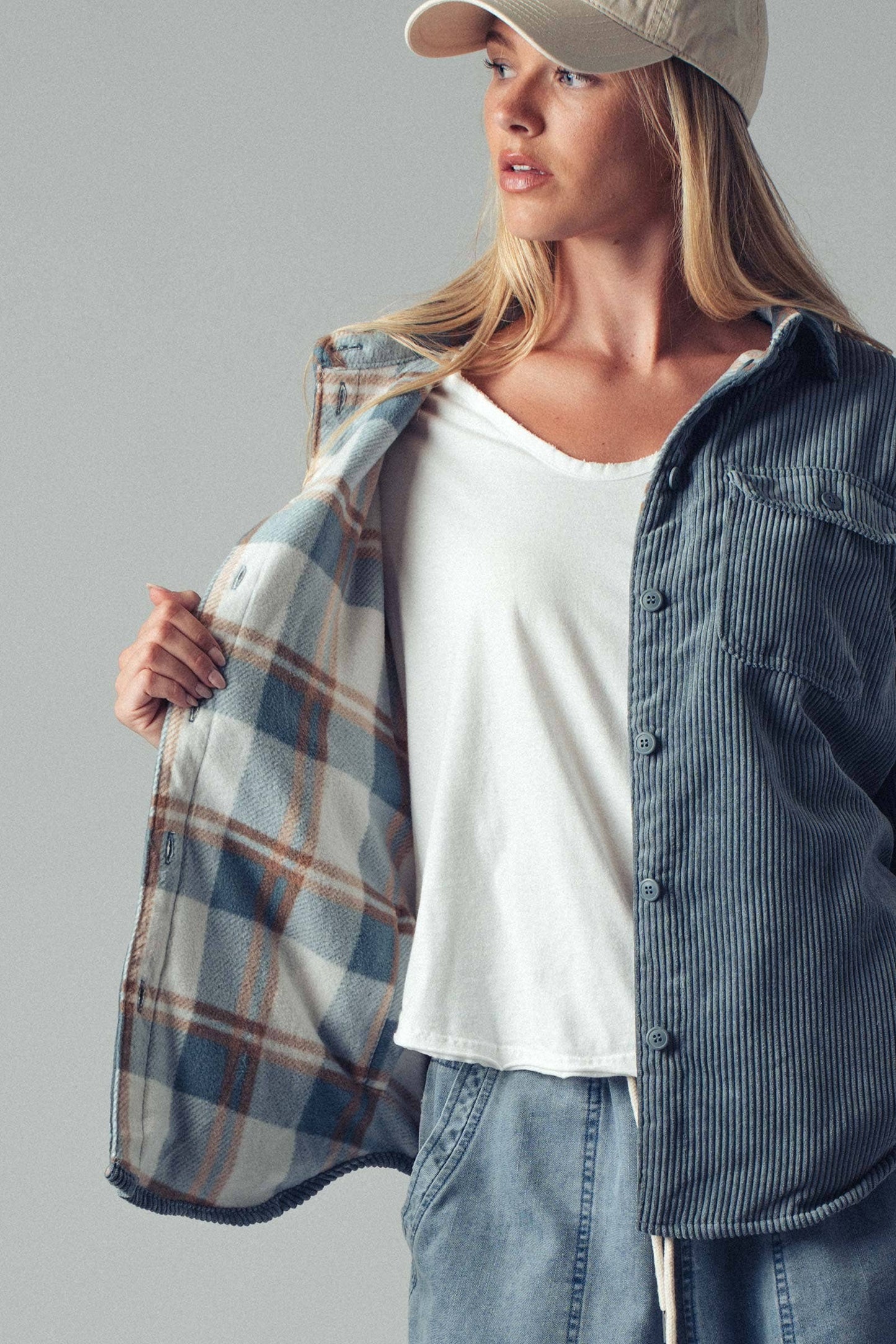 Plaid Lined Corduroy Flannel Shacket (2 Colors)
