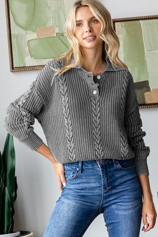 Cable Knit Button Front Sweater (Two Colors)