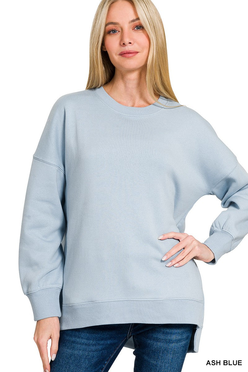 FLEECE HI-LOW BOYFRIEND SWEATSHIRTS WITH POCKETS