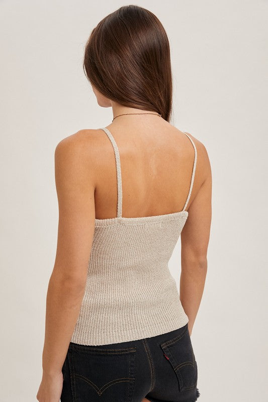 V-NECK RIBBED KNIT TANK TOP (Two Colors)