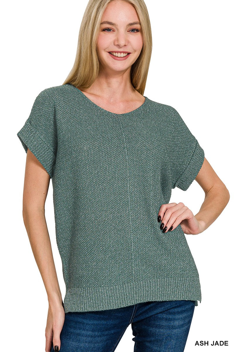 CENTER SEAM SHORT SLEEVE SWEATER ( 3 Colors)