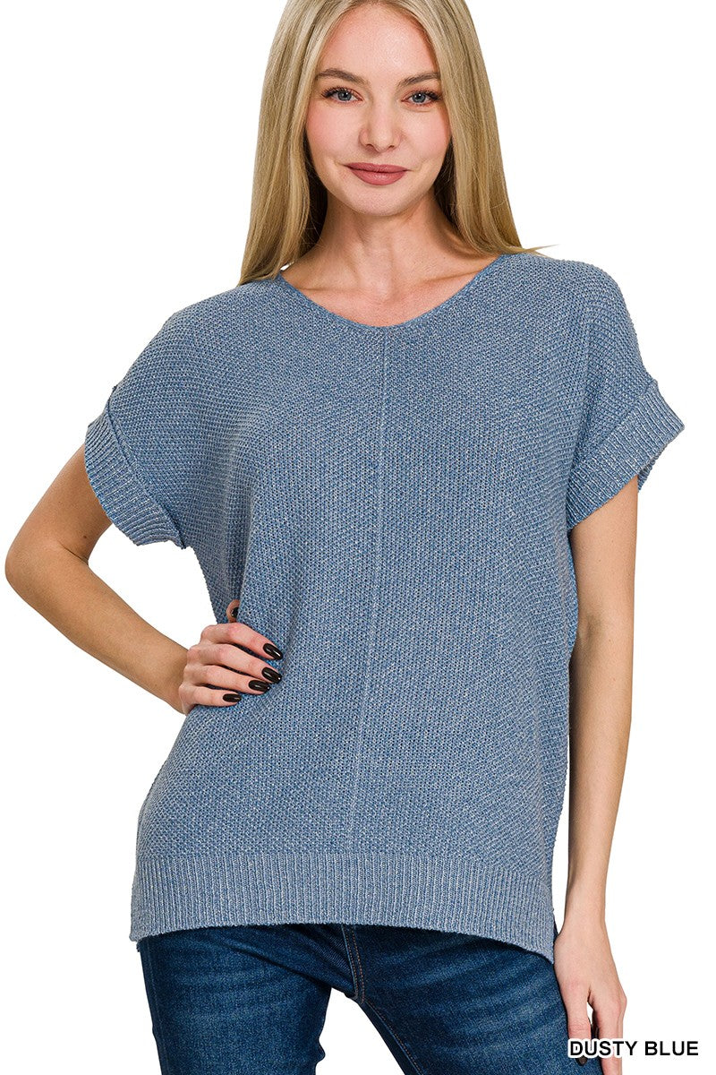 CENTER SEAM SHORT SLEEVE SWEATER ( 3 Colors)