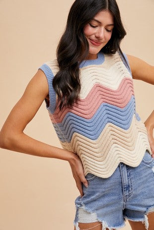 MUTLI COLOR WAIVE SWEATER TANK