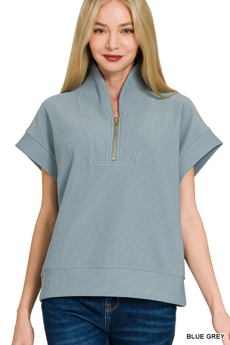 Ribbed High Neck Half Zip