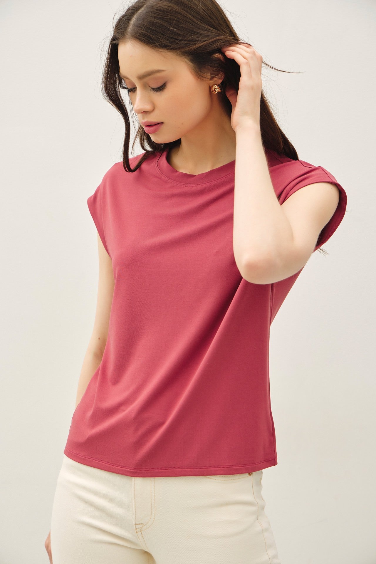 Bamboo/modal Capsleeve Basic Round Neck Top (2 Colors)