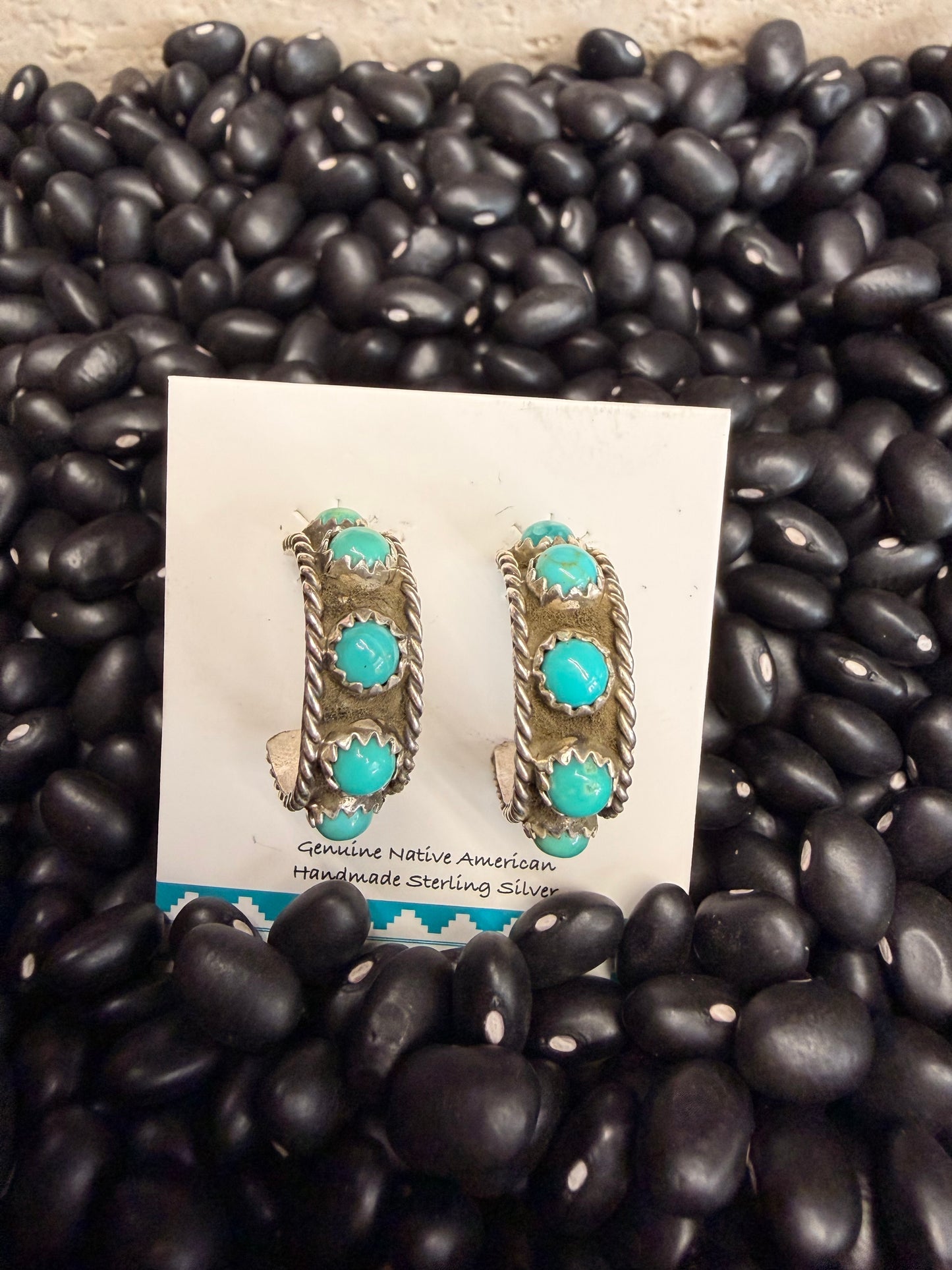 Stamped Turq. Half Hoop Earrings