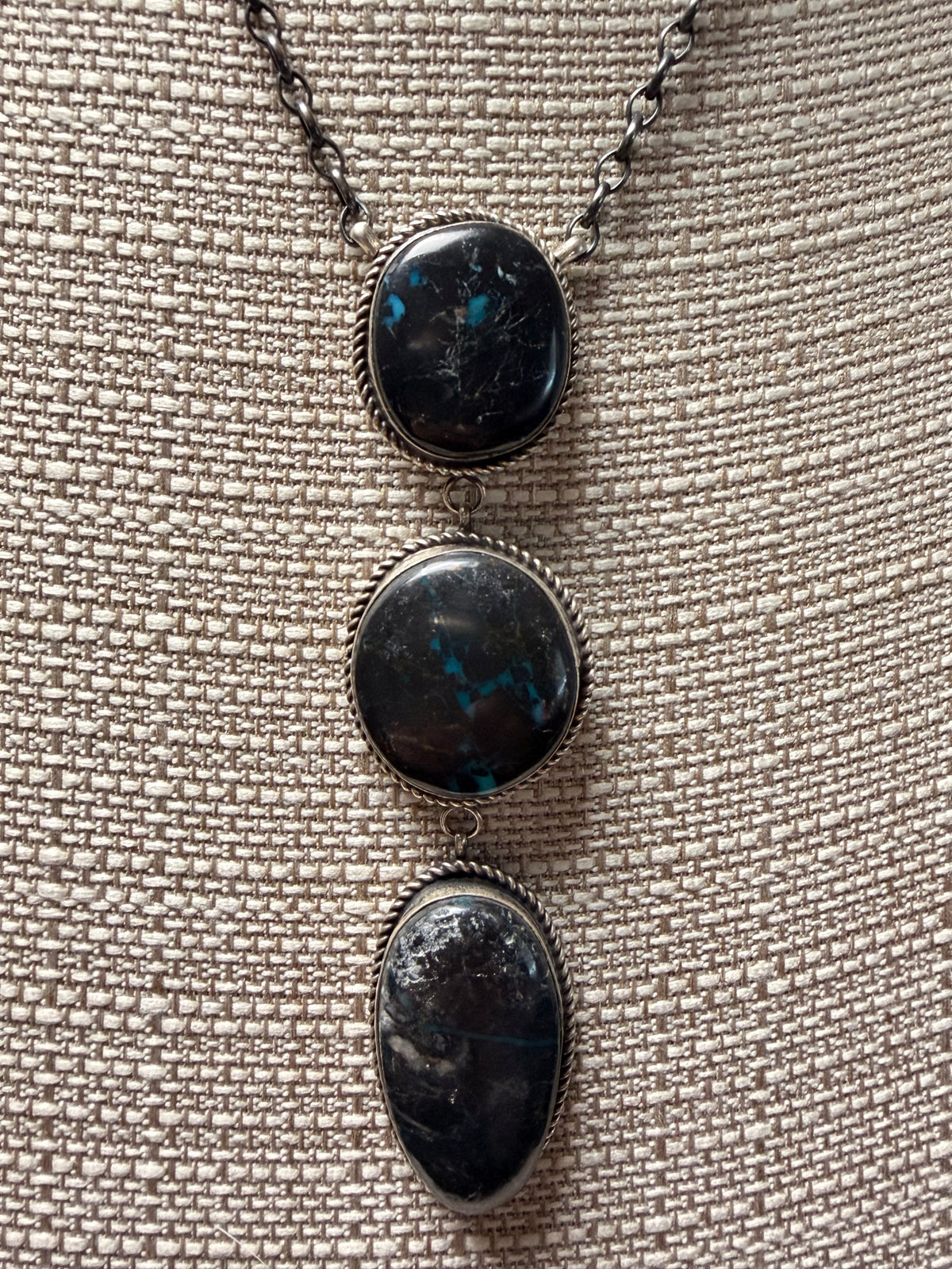 Three-Stone Double Drop Bluemoon Turq. Necklace
