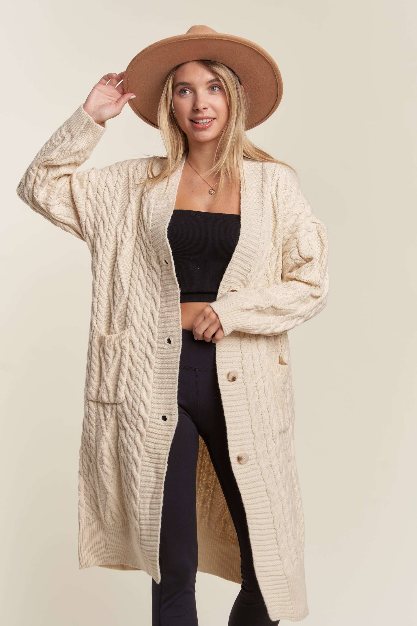 CABLE KNIT LONG SWEATER CARDIGAN
