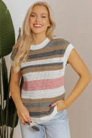 Pink Stripe Knit Short Sleeve