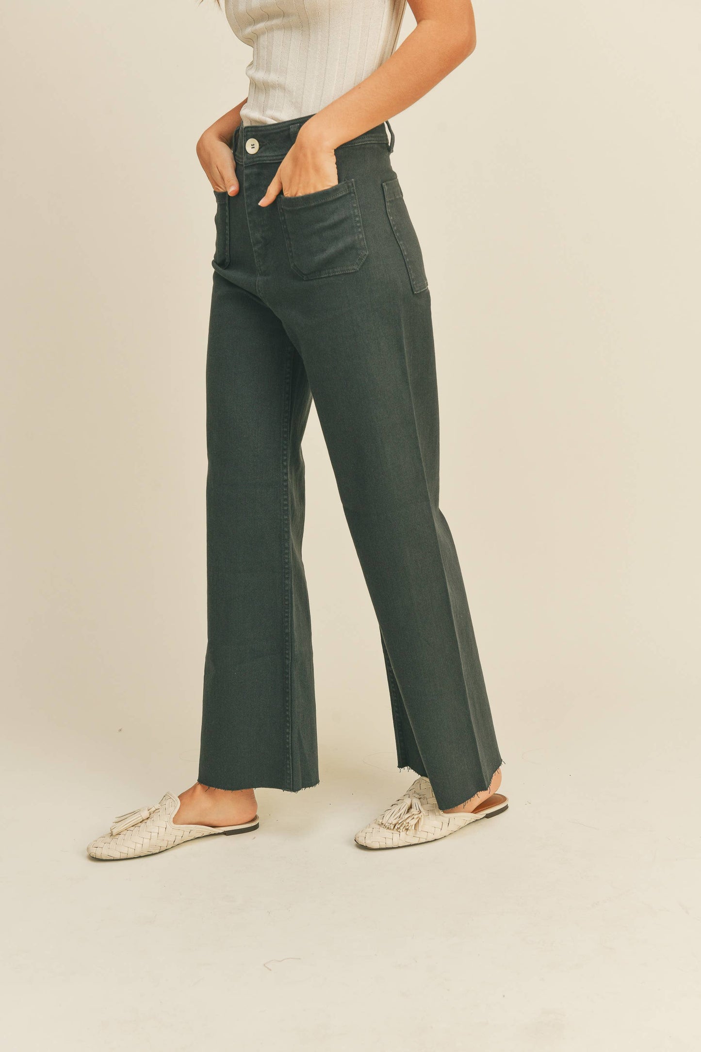 STRAIGHT WIDE LEG PANTS WITH FRONT POCKET