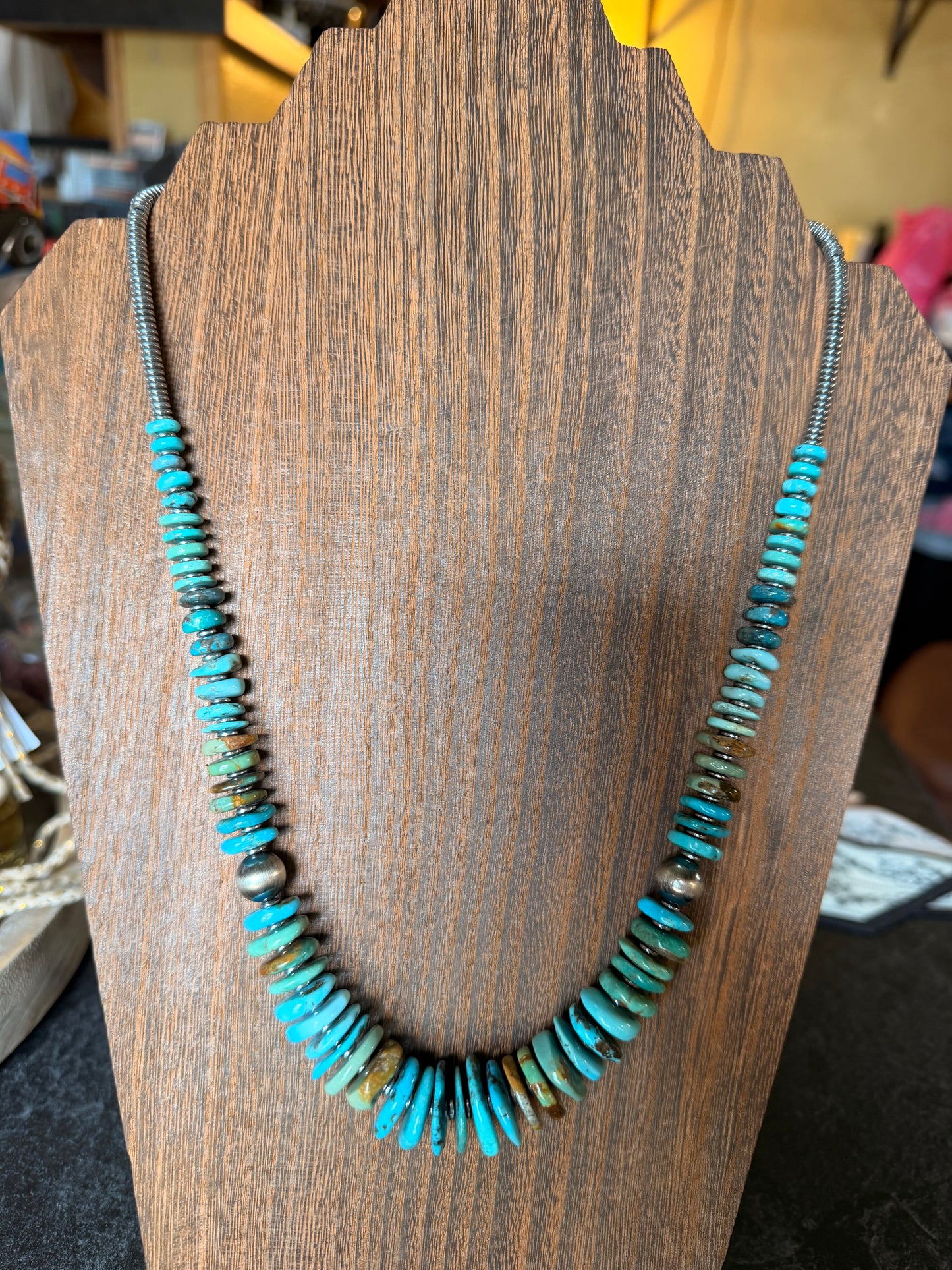 23 inch Graduated Tri-Color Turquoise Statement Necklace