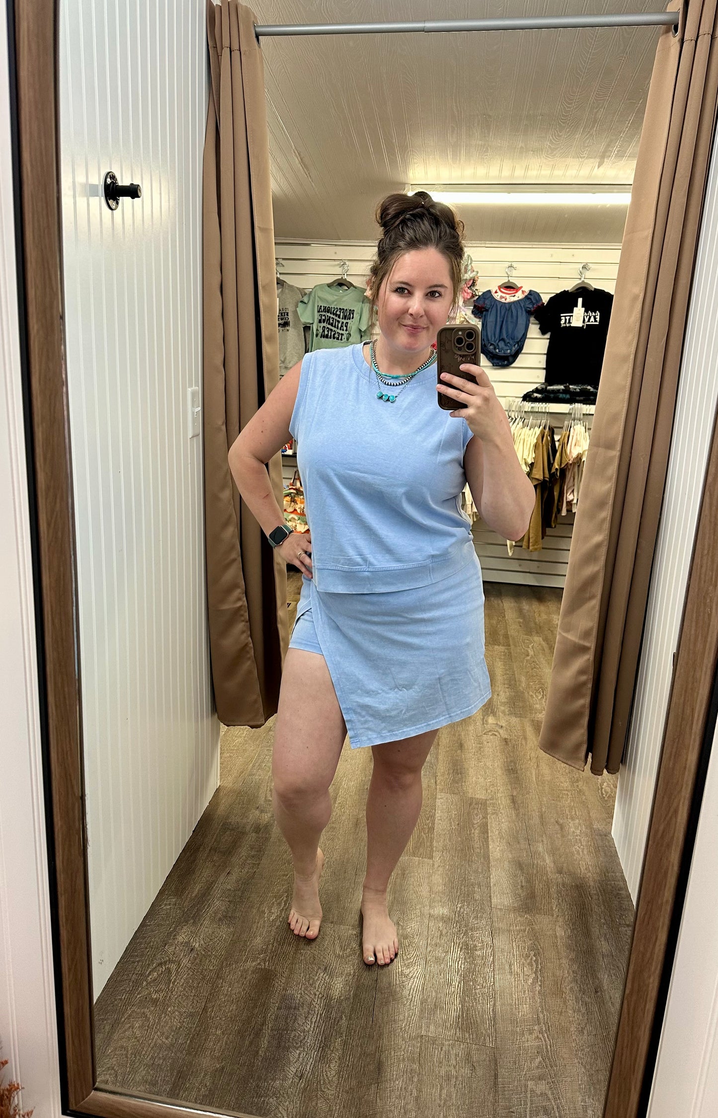 2 Pieces Mineral Wash Split Skirt Set