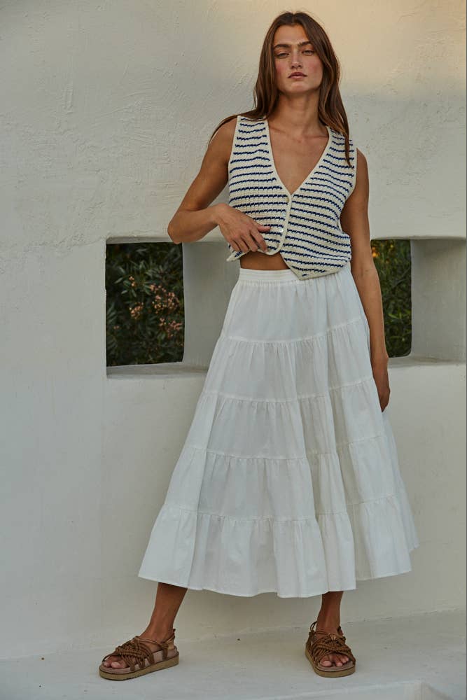 W1935 | Knit Sweater Cotton Striped Buttondown V-Neck Vest