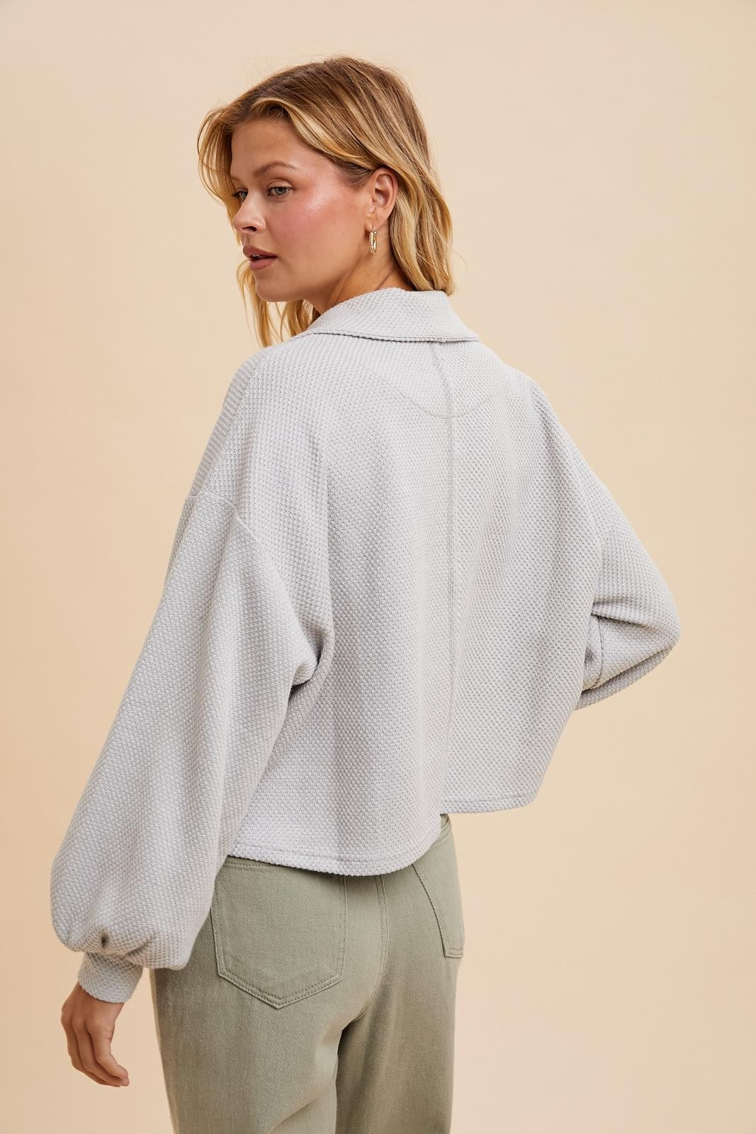 Cotton Thermal Cropped Half Zip Pullover