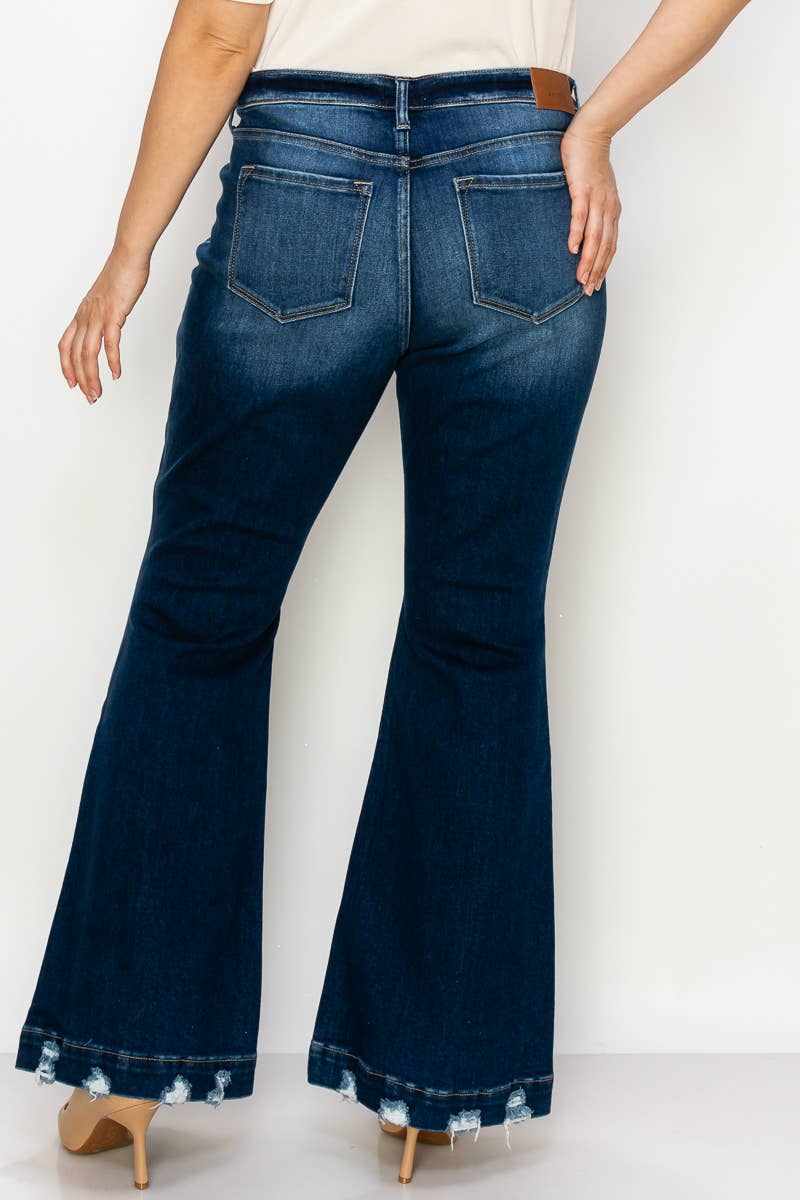 Artemis Vintage PLUS SIZE MID RISE SUPER FLARE W/ DISTRESSED WIDE HEM JEANS