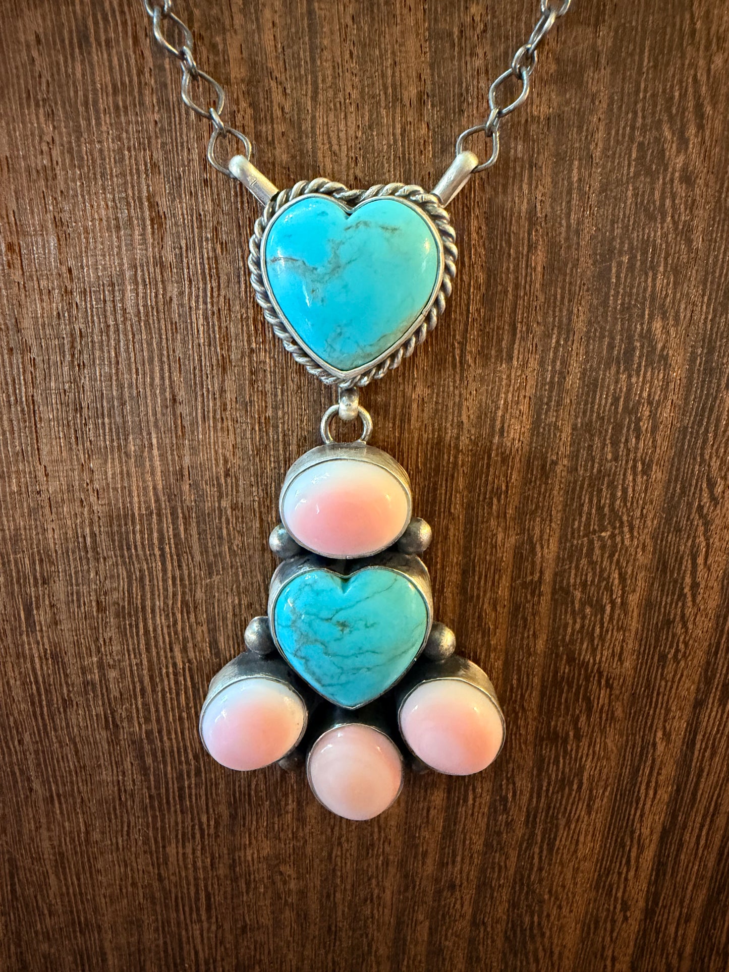 TS Pink Conch/Turq. Heart Dangle Necklace