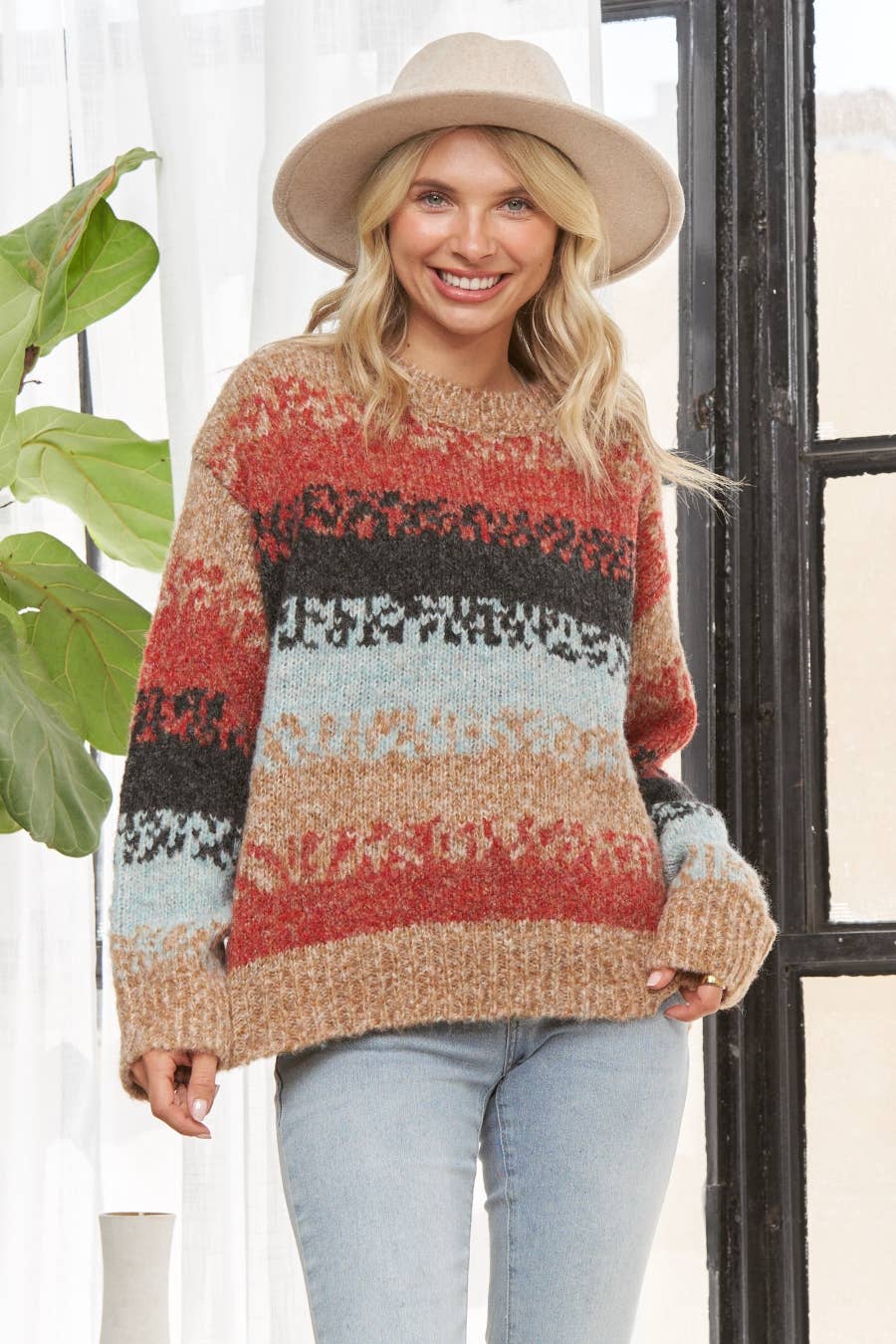 BOHO-INSPIRED MULTICOLOR STRIPED SWEATER