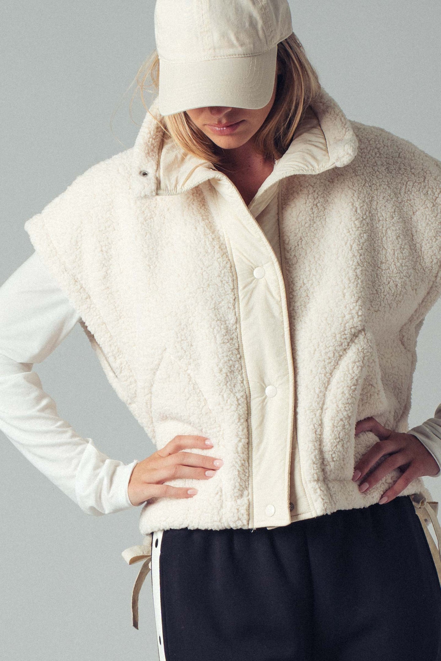 Cozy Sherpa Vest With Quilted Collar Detail