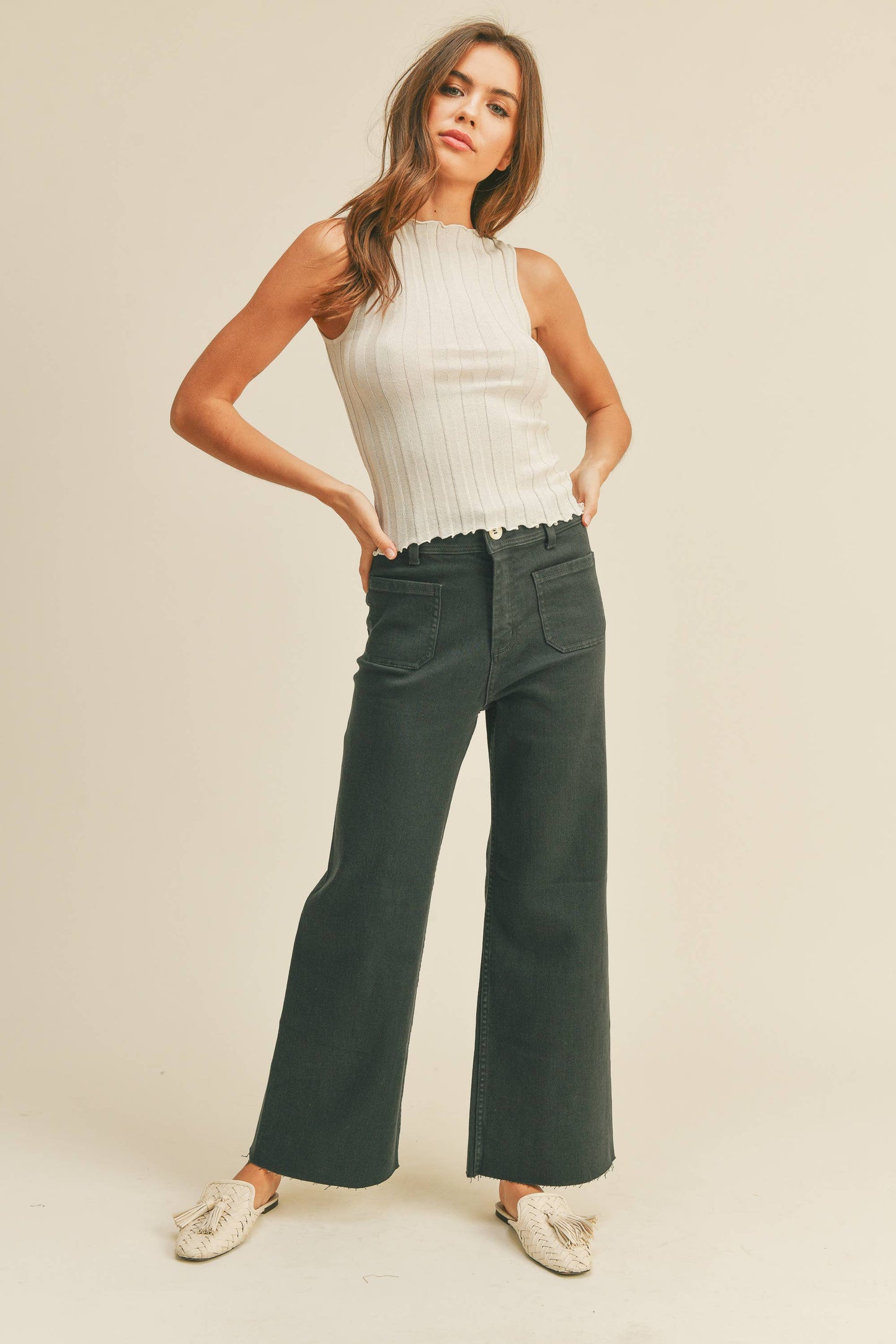 STRAIGHT WIDE LEG PANTS WITH FRONT POCKET