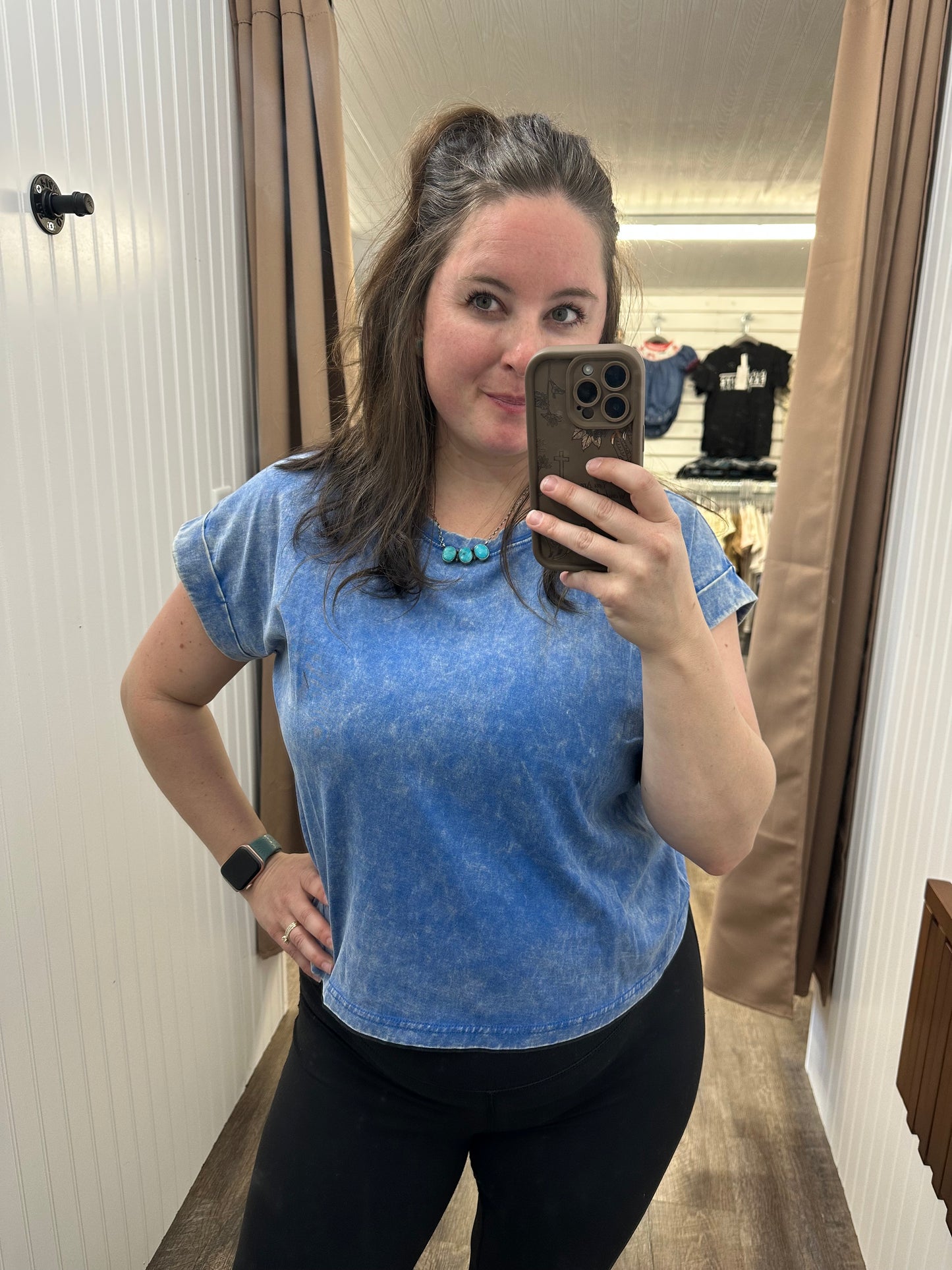 Washed Cotton Cuffed Short Sleeve Top (2 Colors)