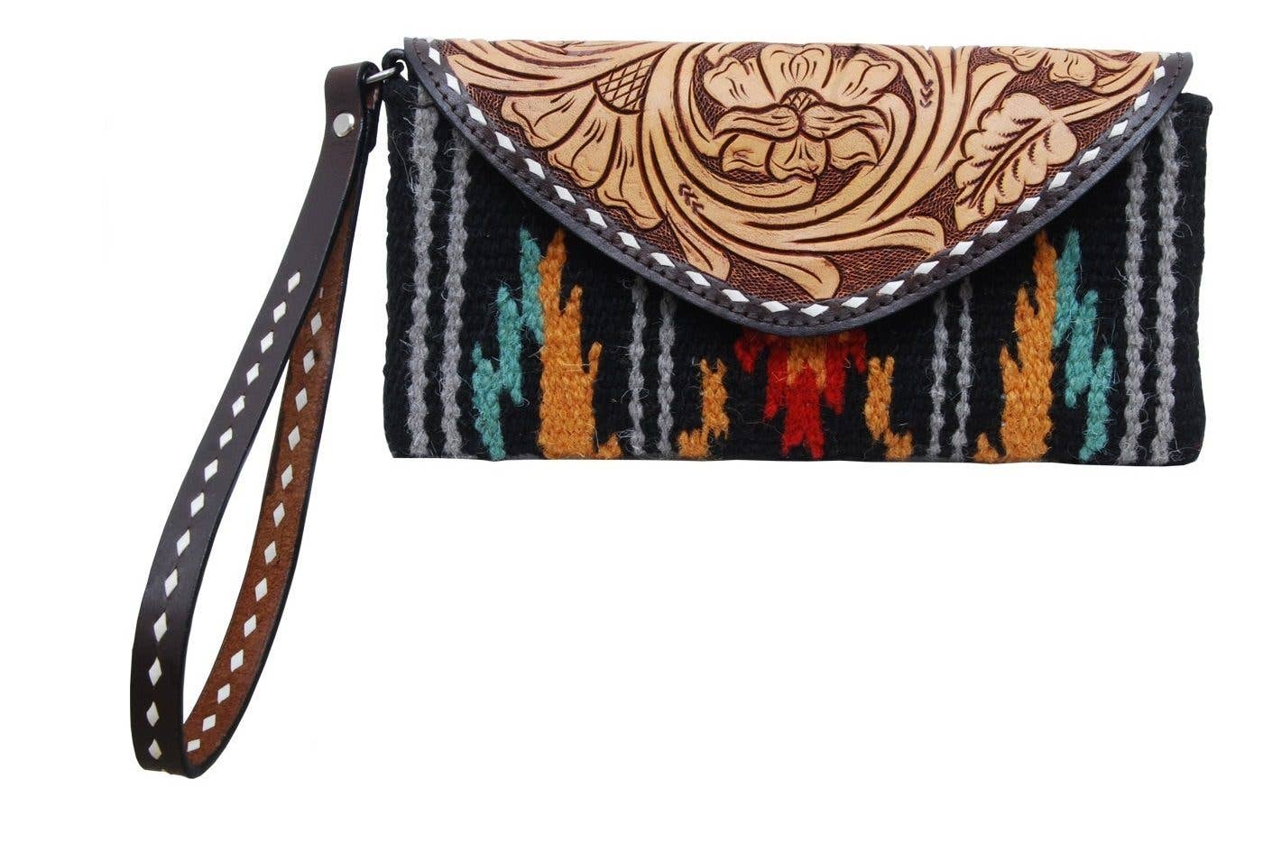 Wristlet With Tooled Flap
