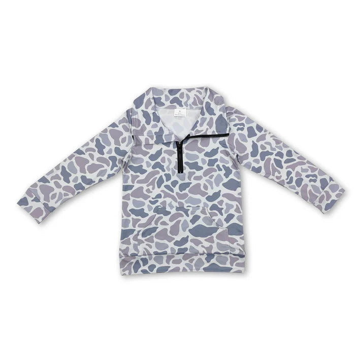 Grey Camo with Pocket Kids Pullover