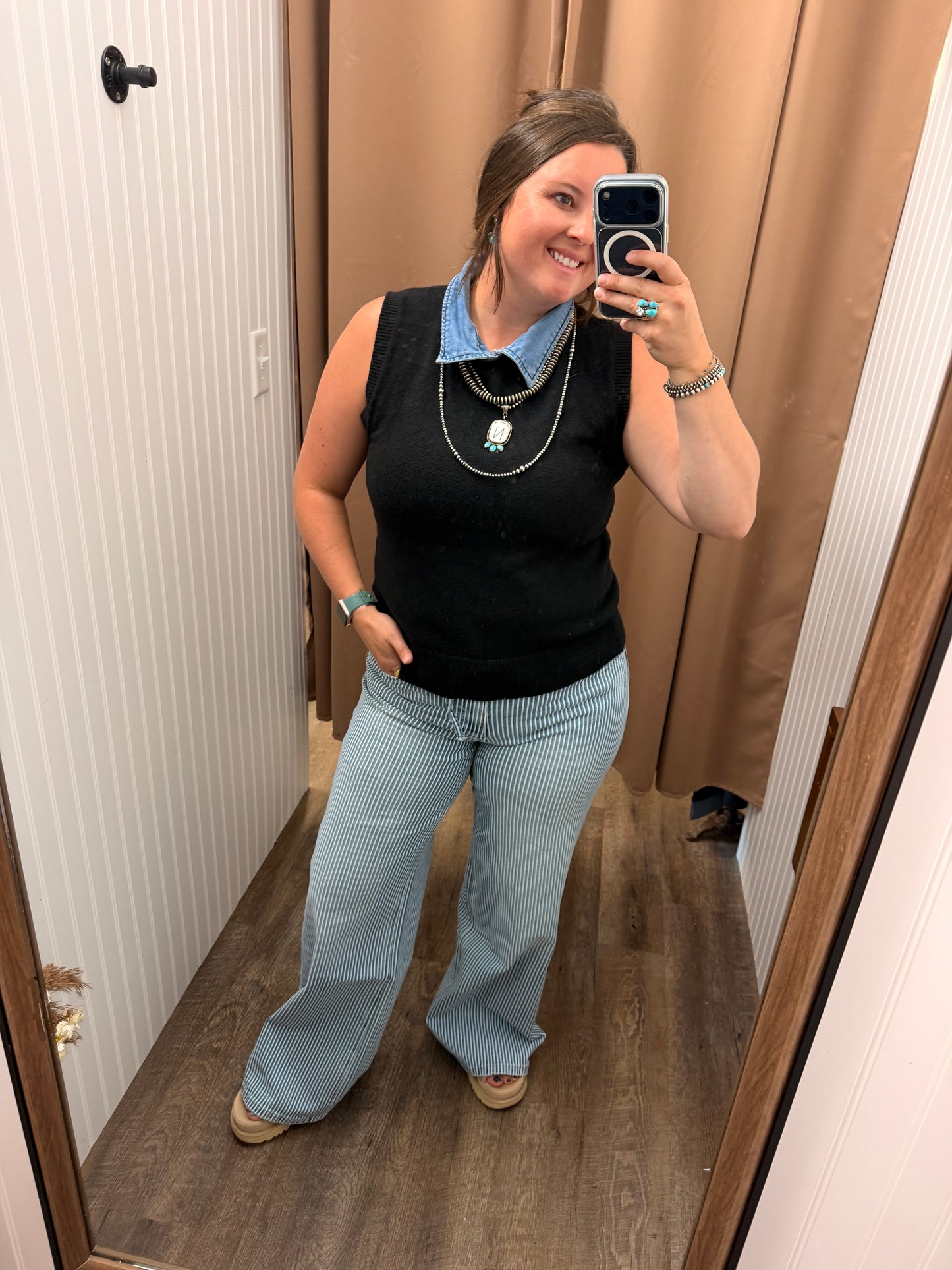 Denim Detail Sweater Vest
