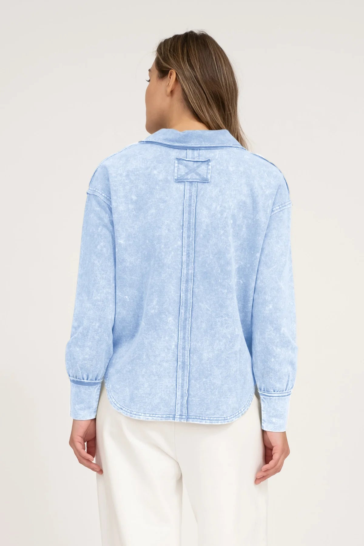WASHED COLLARED LONG SLEEVE KNIT TOP (2 Colors)