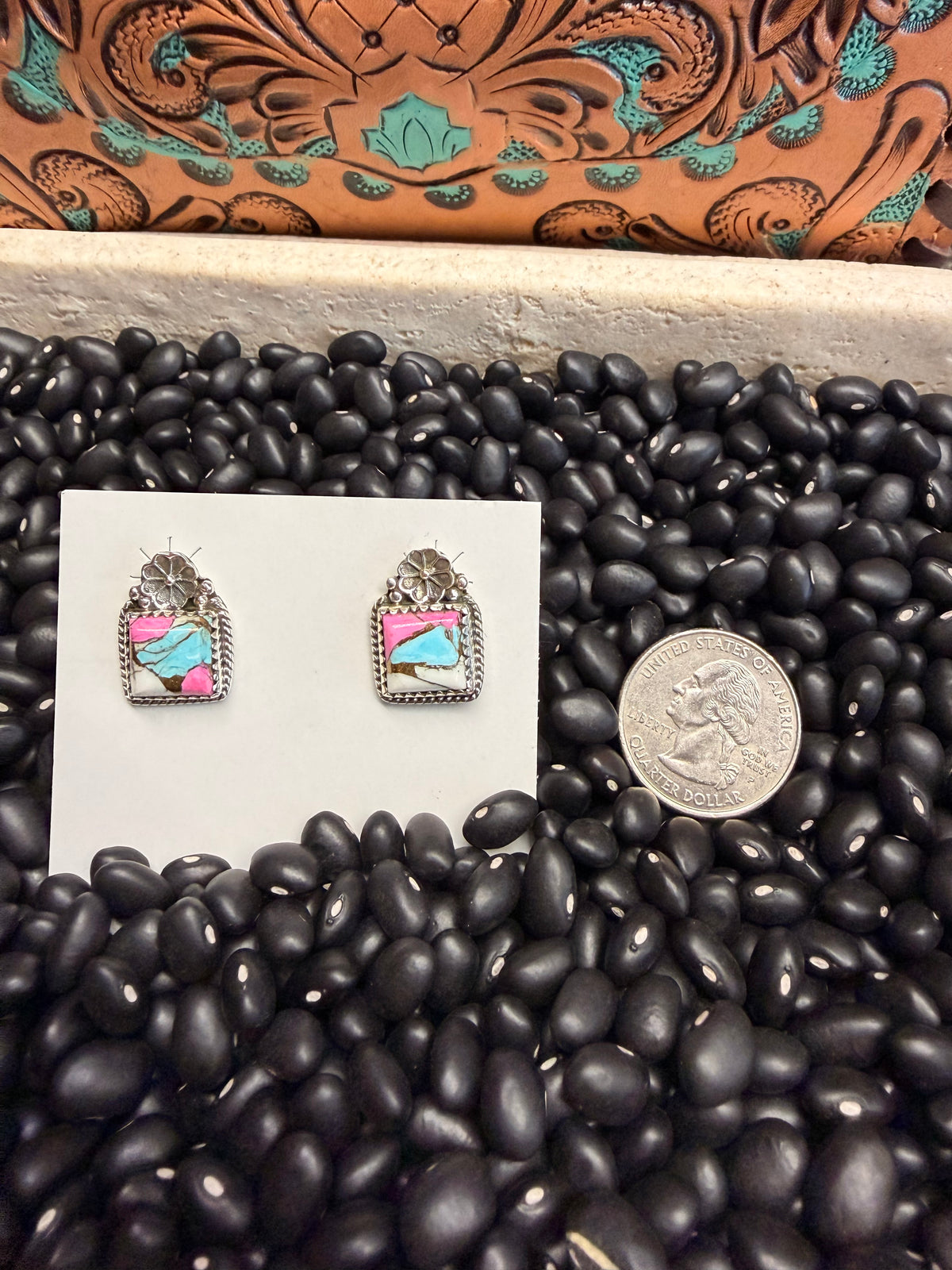 Cotton Candy Stud Earring with Flower Detail