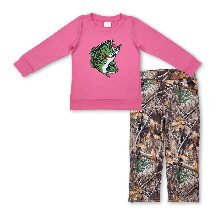Hot Pink Long Sleeve Fishing Top with Camo Pants