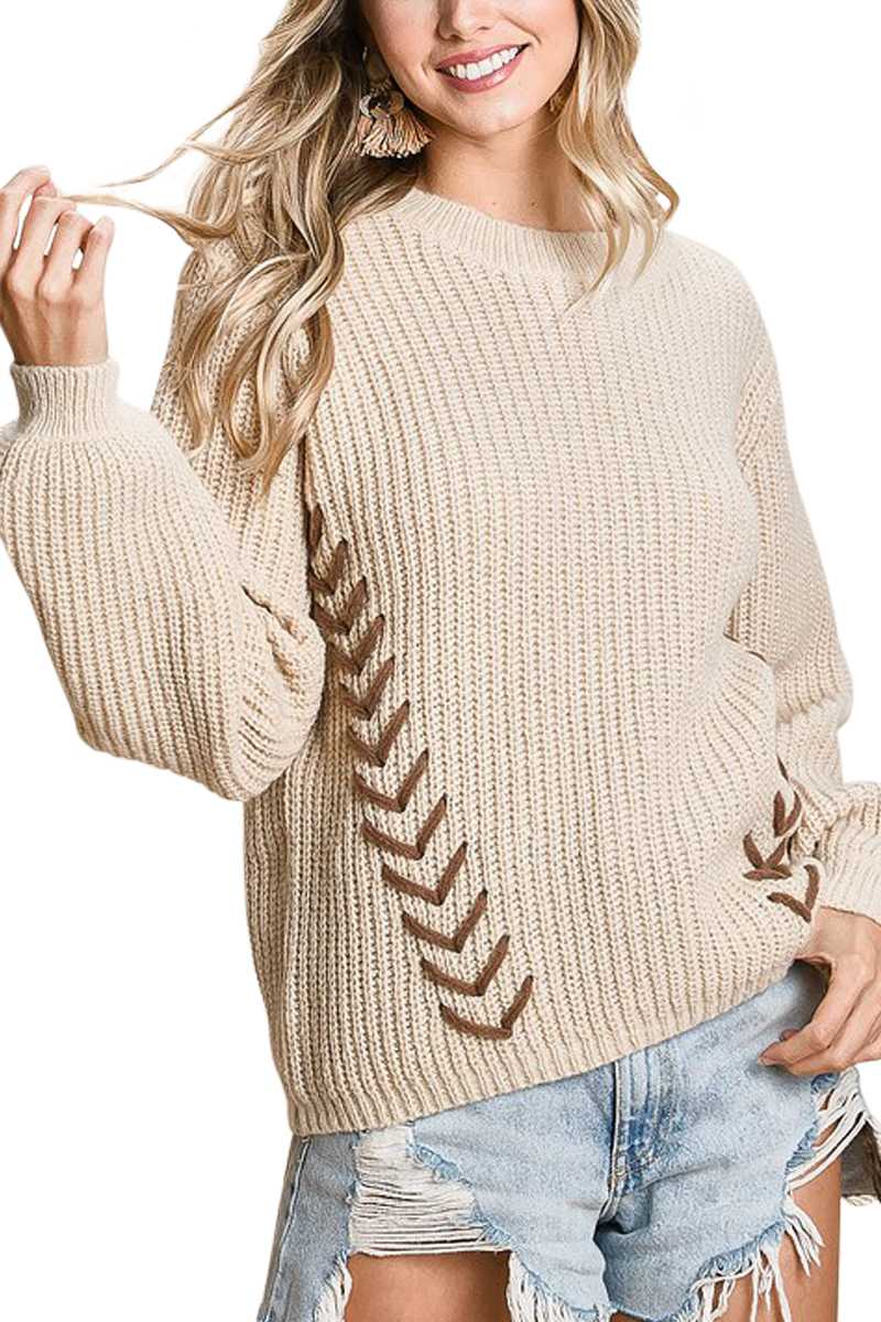 Cream Stitching Detail Sweater