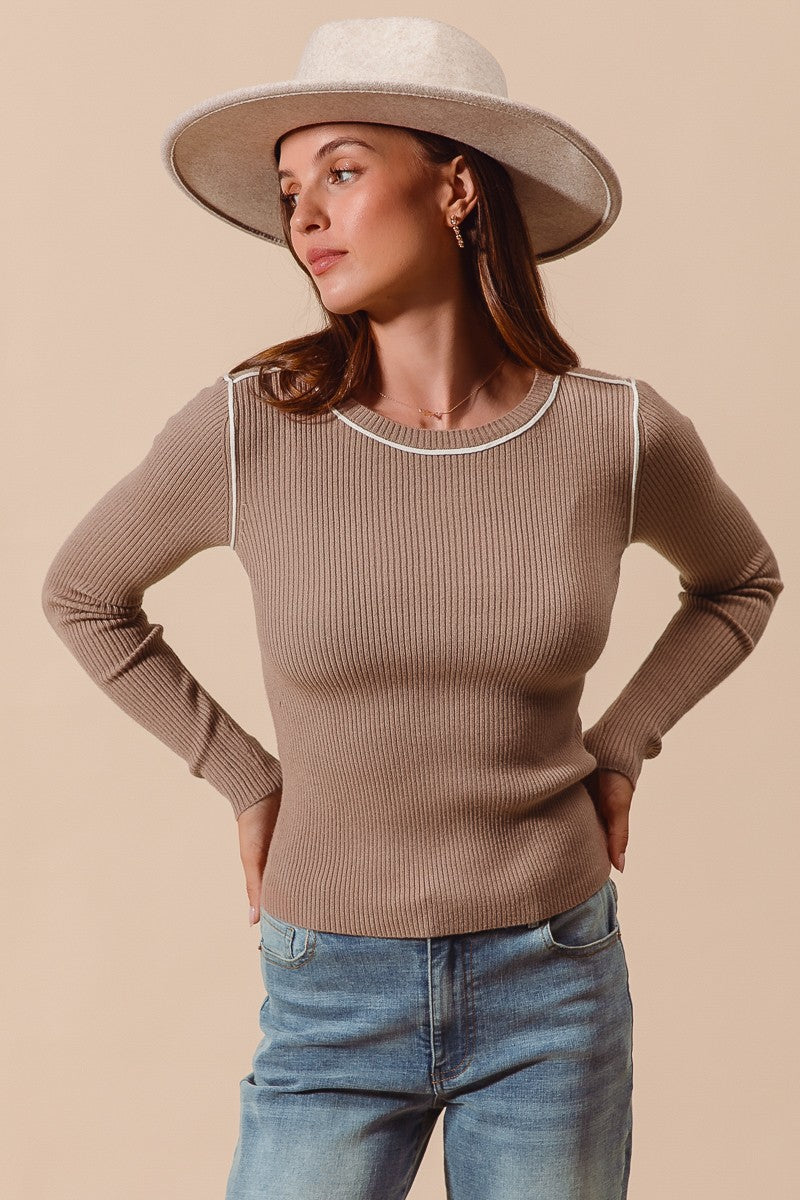 Ribbed long sleeve with contrast outline Detail