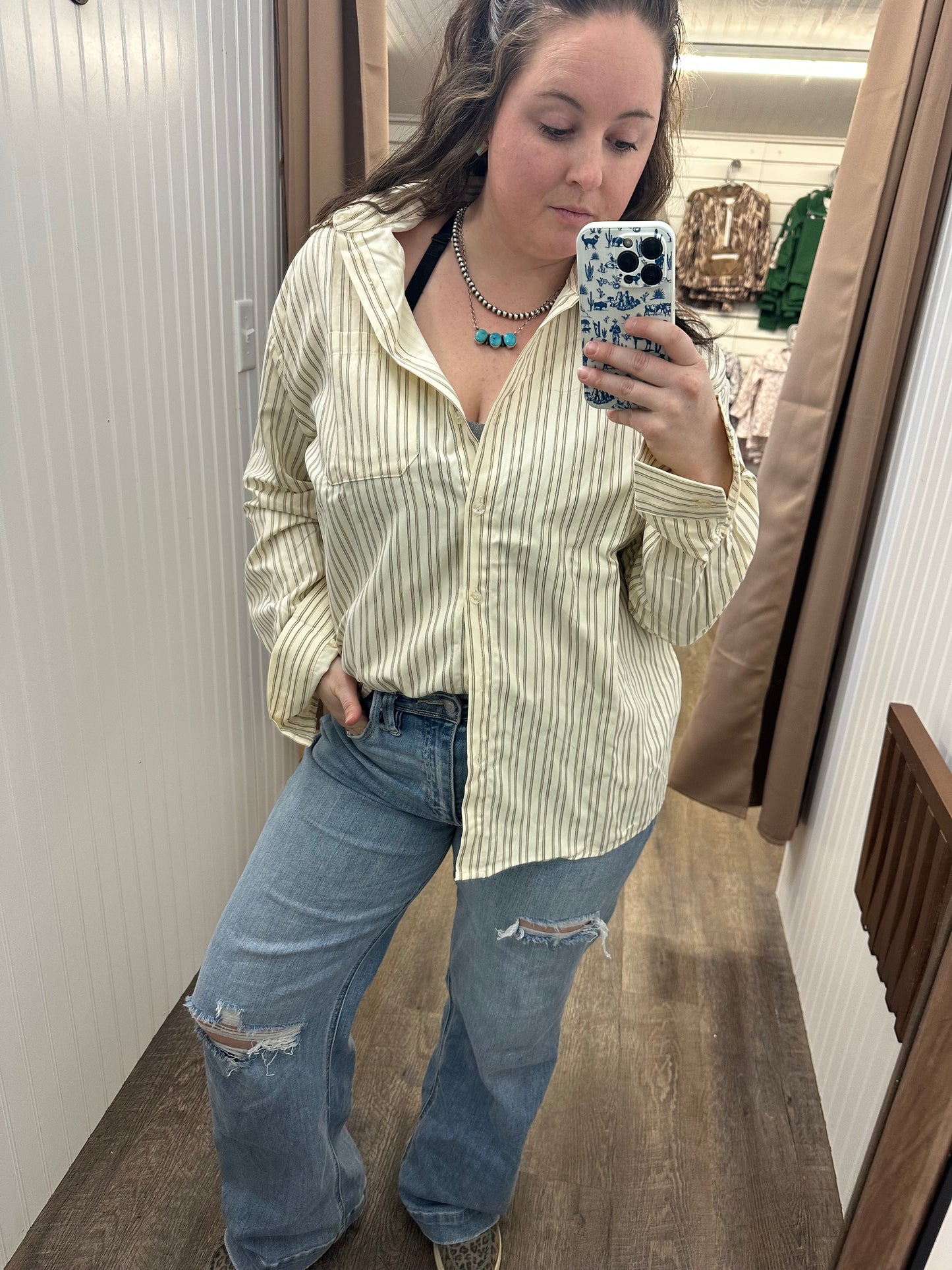 CREAM STRIPE BOYFRIEND SHIRT