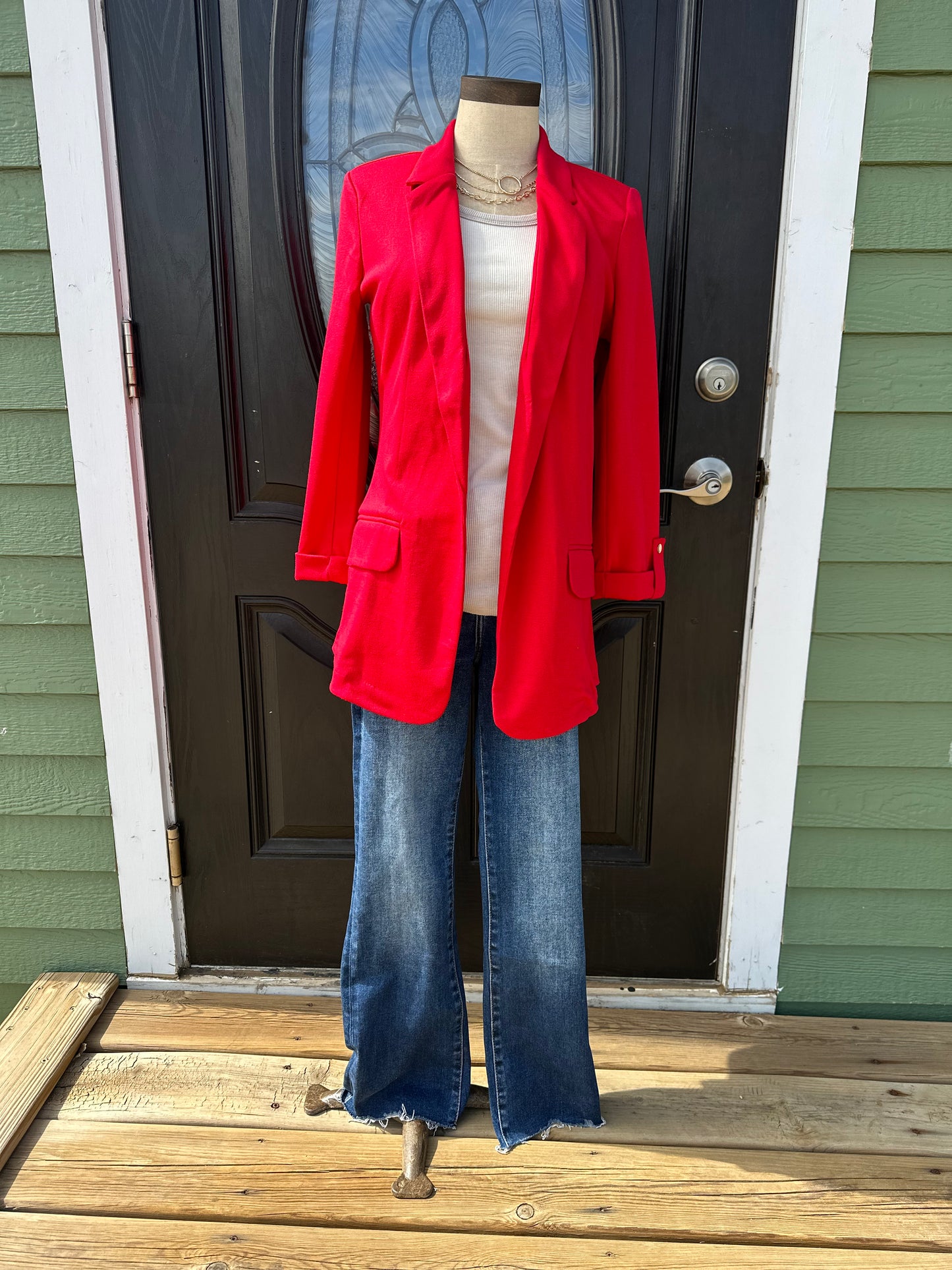 BLAZER W/ ROLL UP SLEEVE & FLAP POCKET (2 Colors)