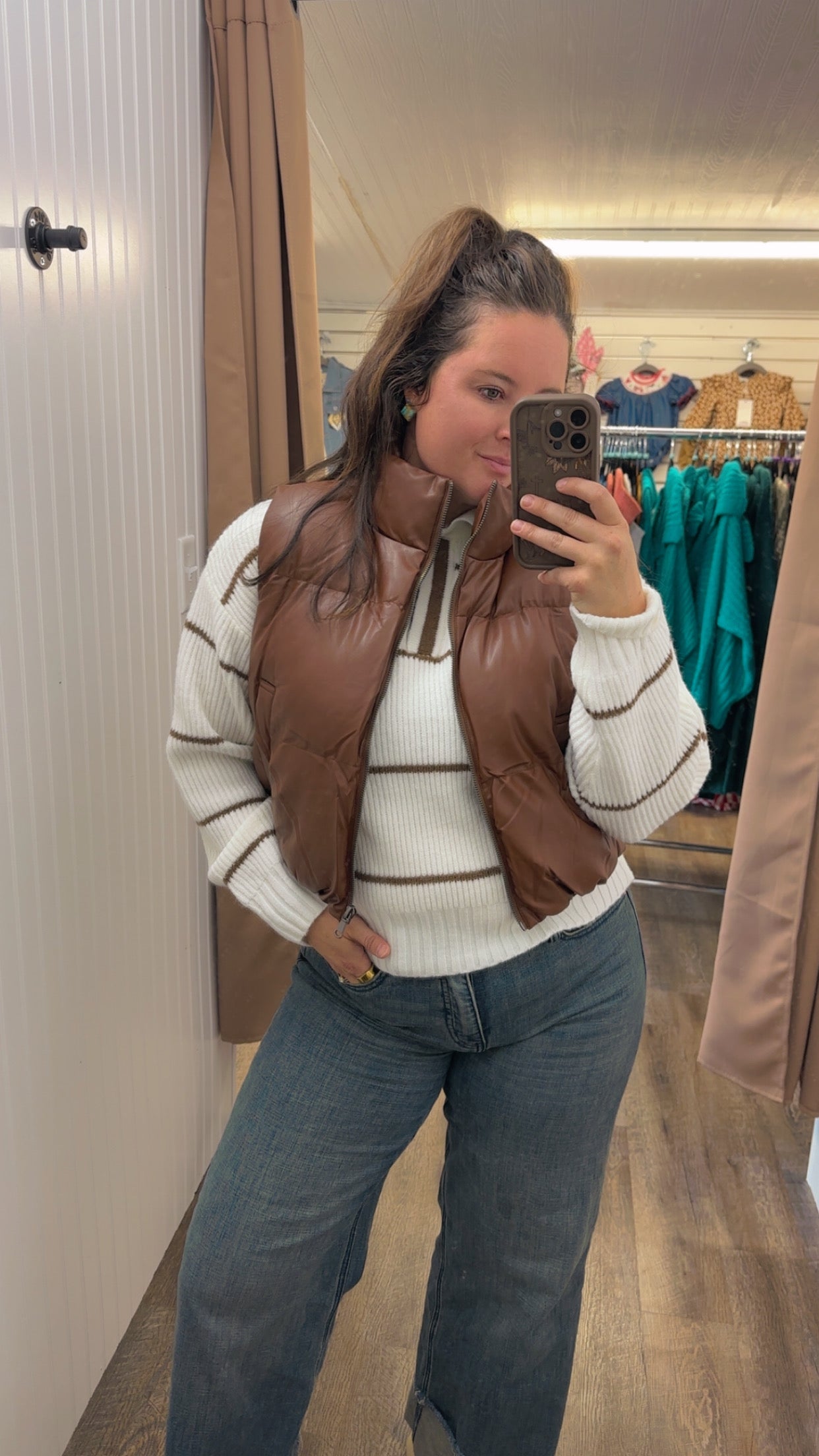 Faux Leather Cropped Puffer Vest
