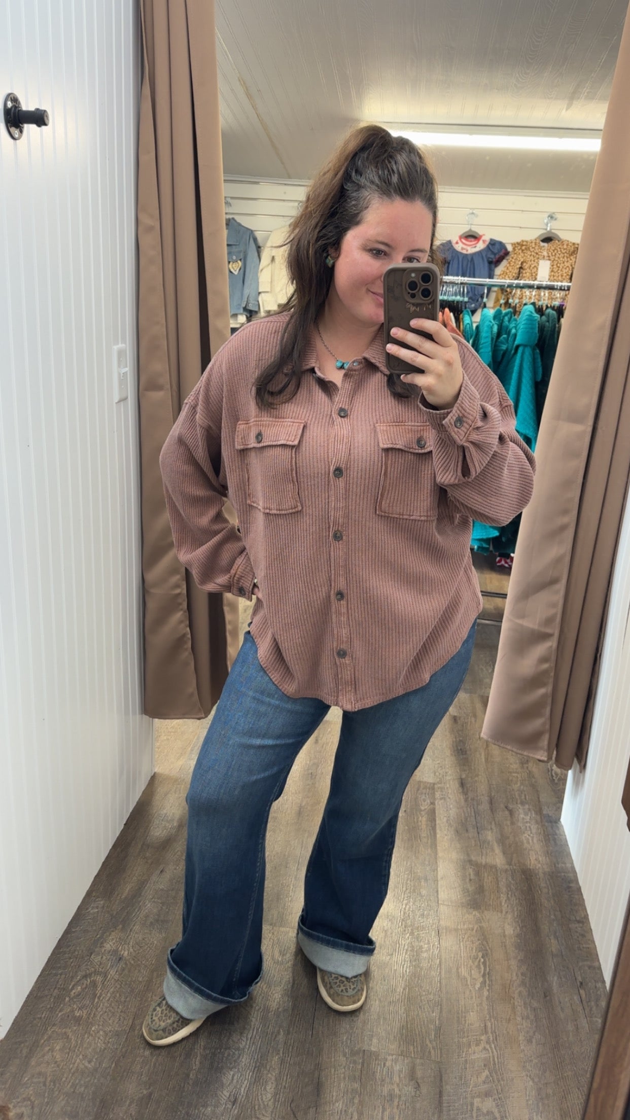 Oversized Mineral Washed Waffle Button Up Shacket