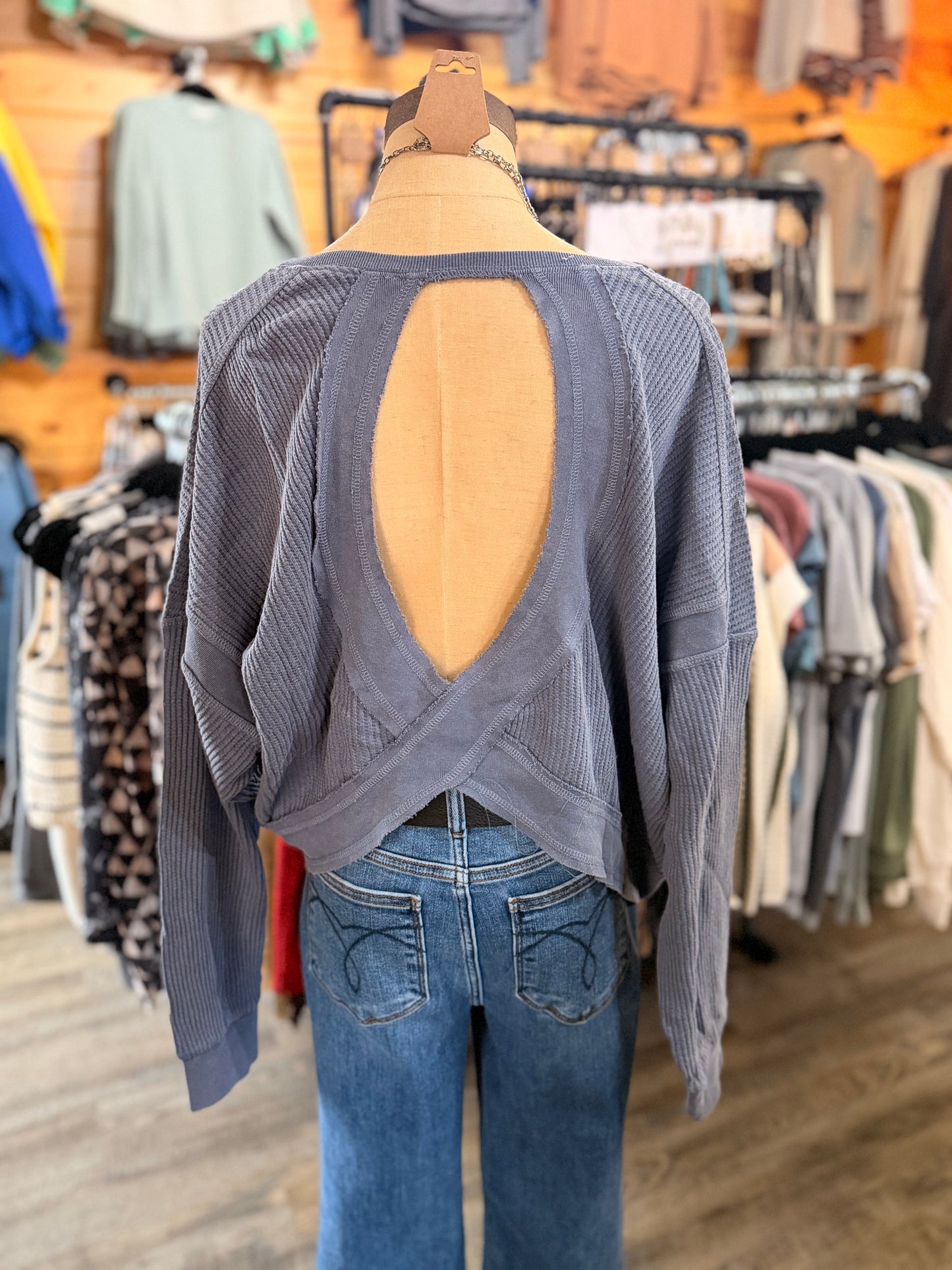 Open Back Waffle Knit Top