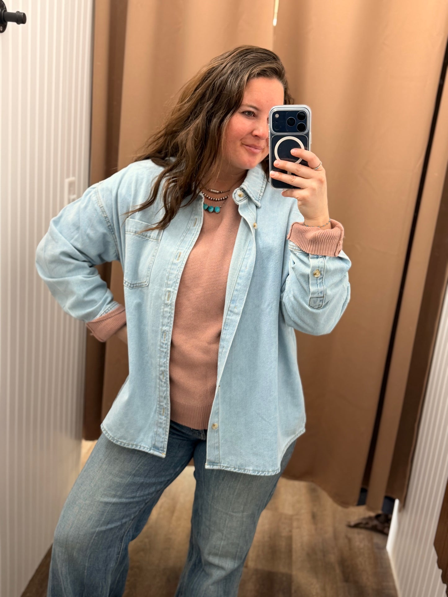Light Wash Denim Button-Up Shirt