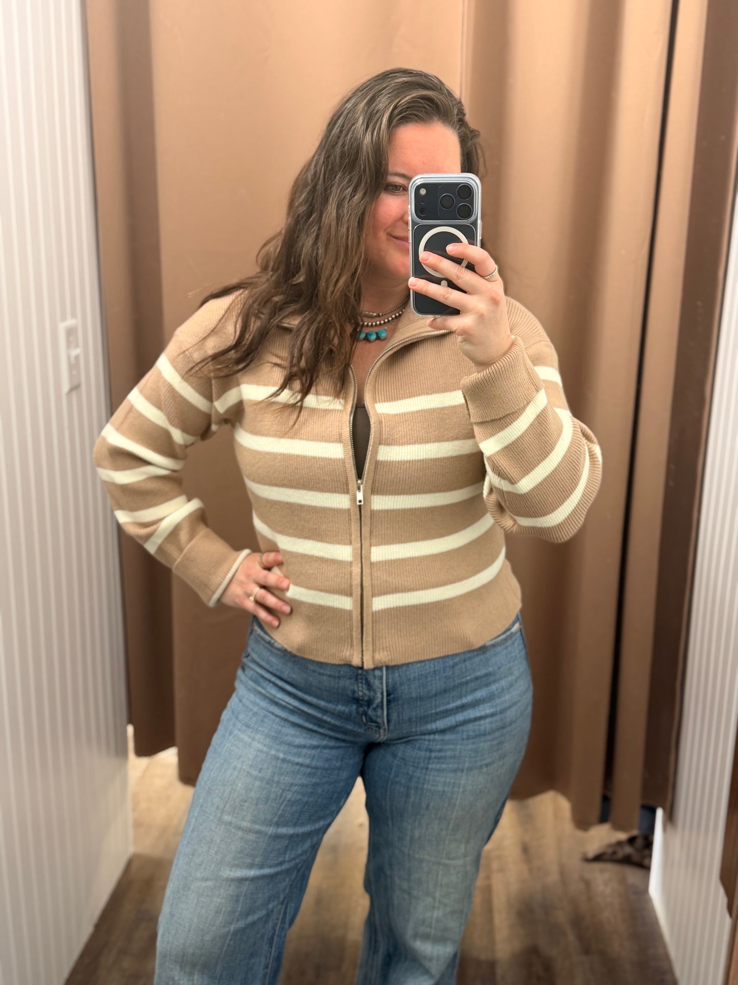 The Sand Dune Stripe Zip Sweater 🤎✨