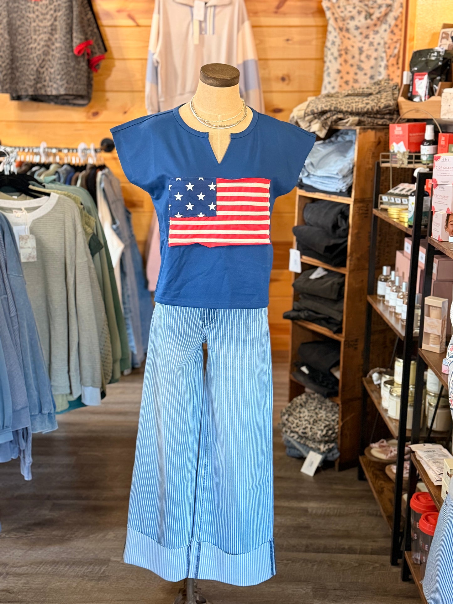 Patriotic Flag Cap Sleeve Top