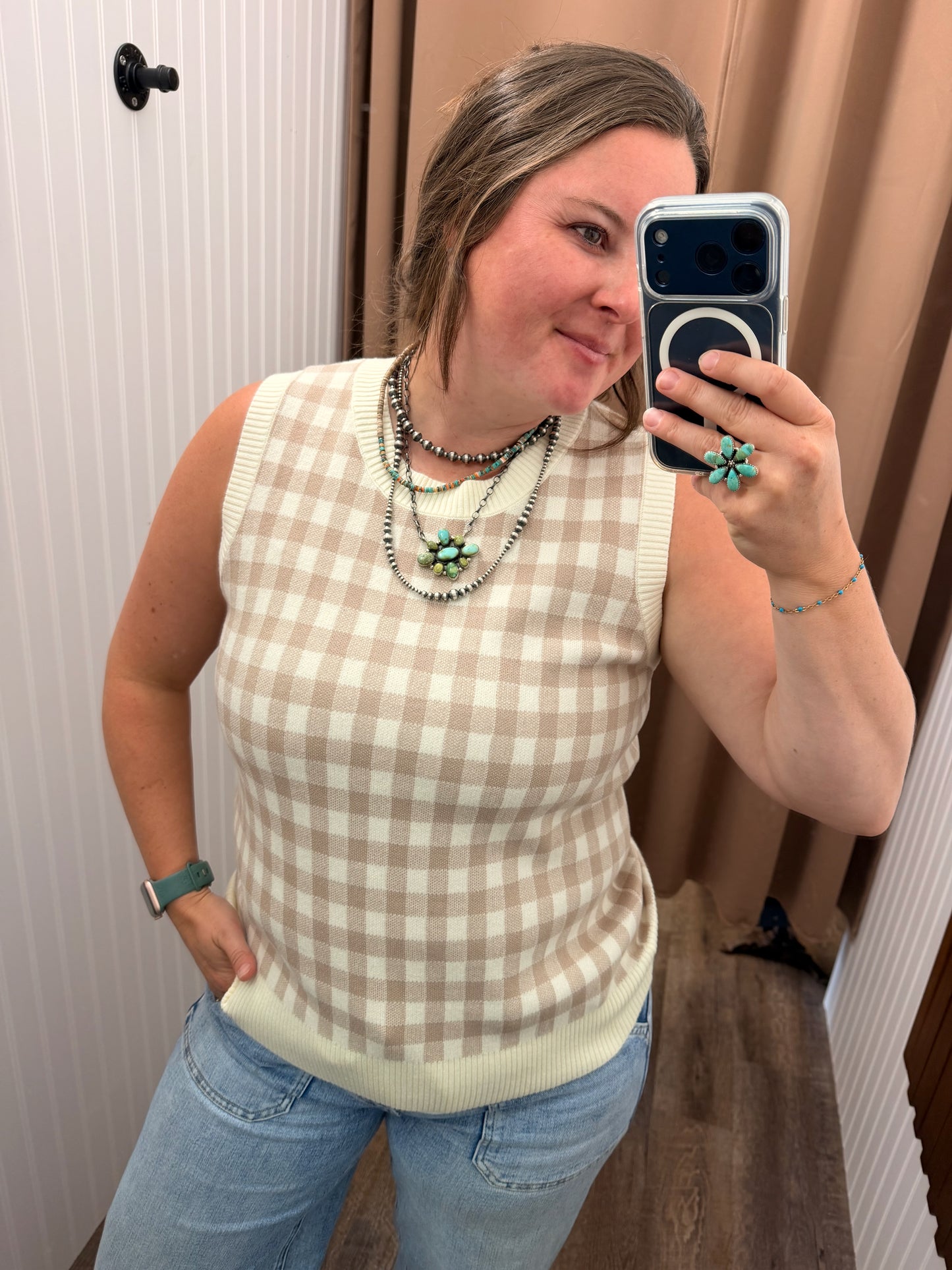 Cream & Taupe Gingham Sweater Vest 🤎