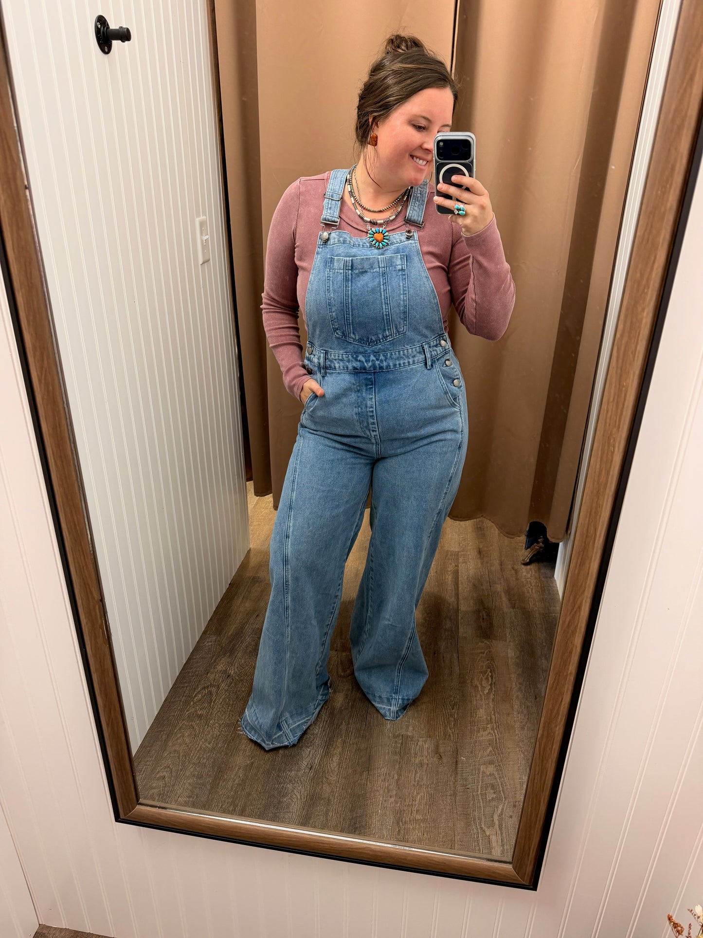 Wide-Leg Denim Overalls