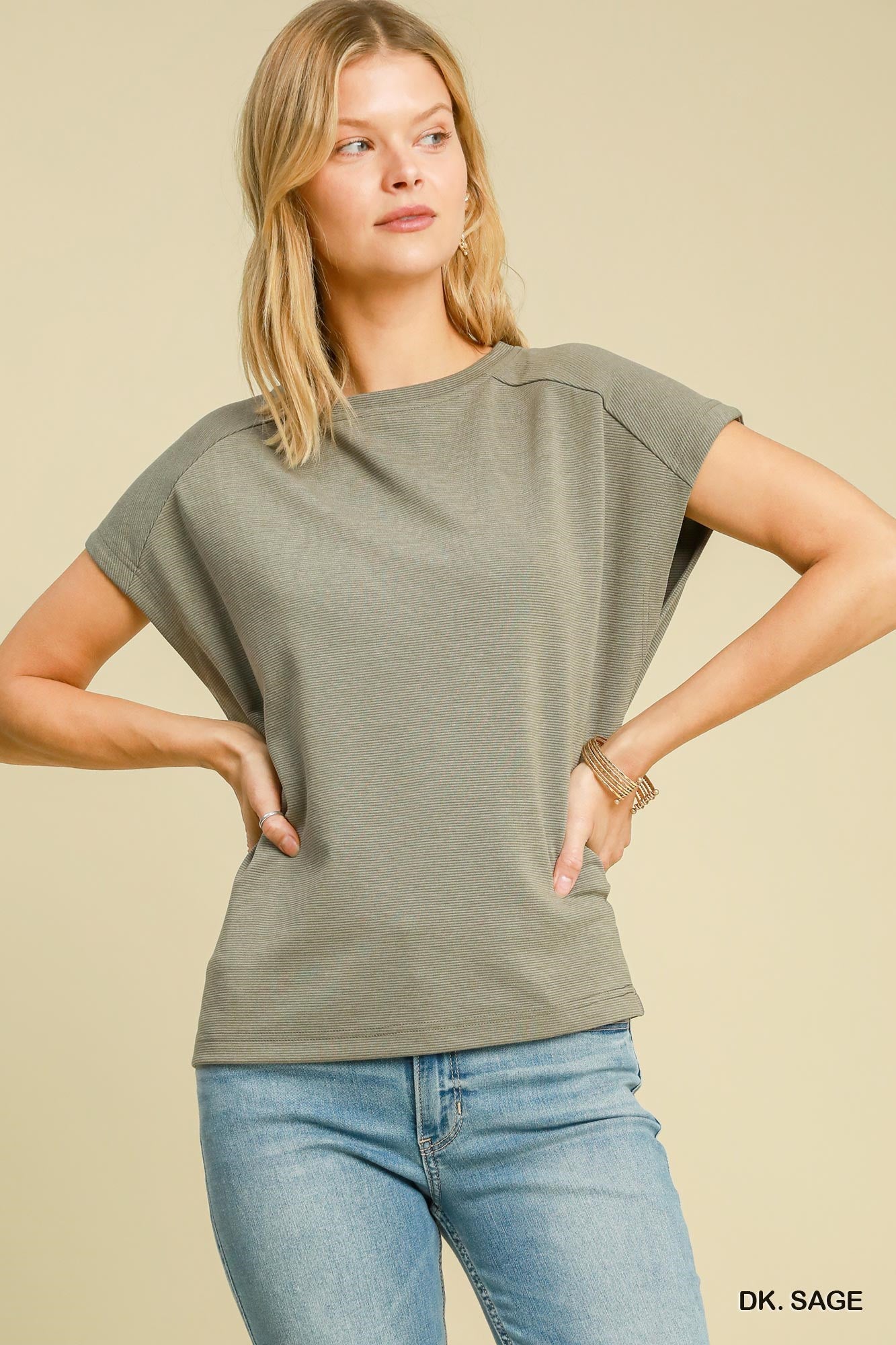 Rib Knit Round Neck T Shirt (Regular & Plus)