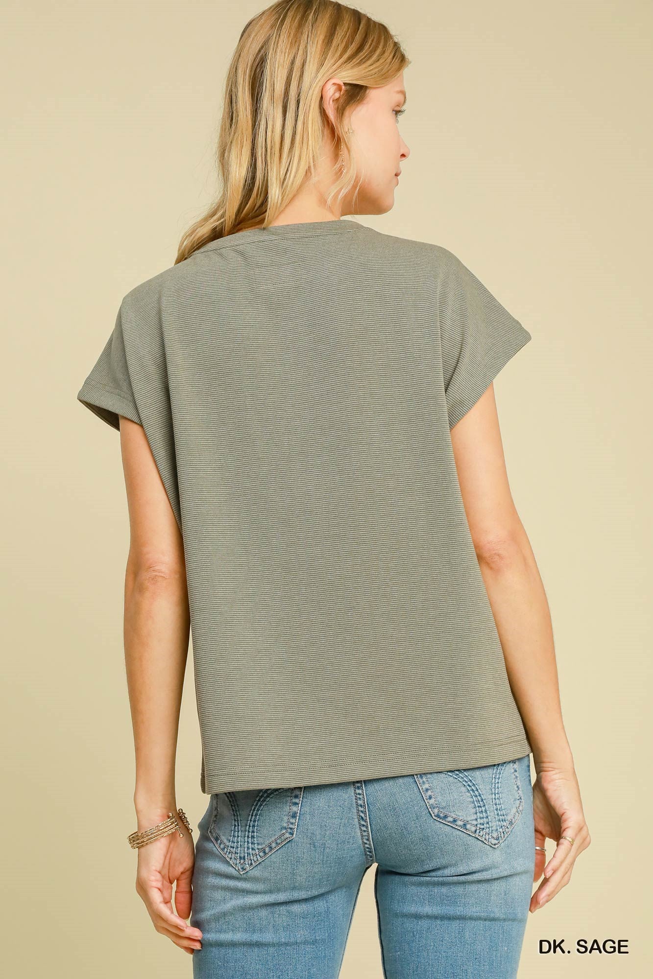 Rib Knit Round Neck T Shirt (Regular & Plus)
